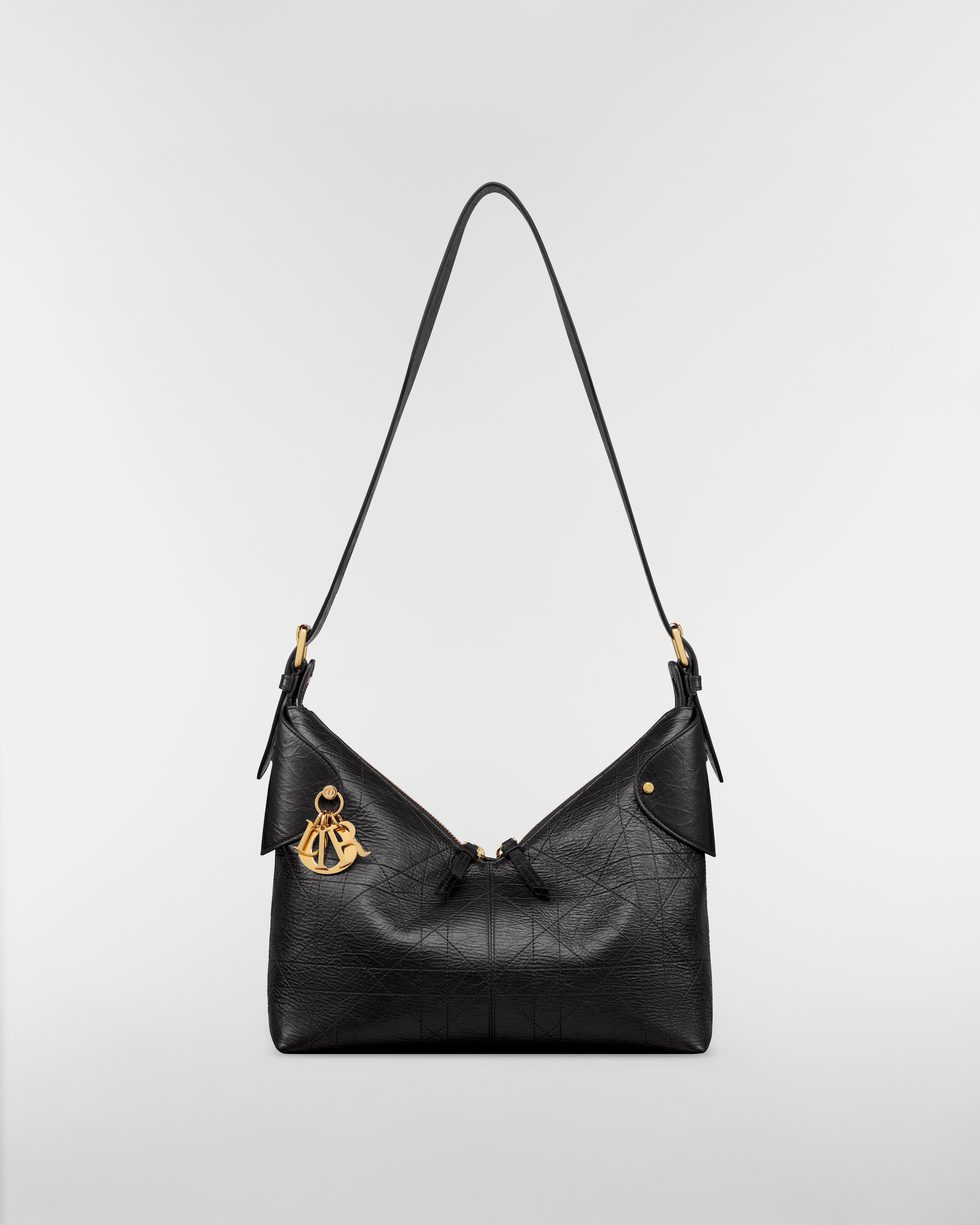 Medium Dior Voyage Bag Black Flat Macrocannage Crinkled Calfskin E07