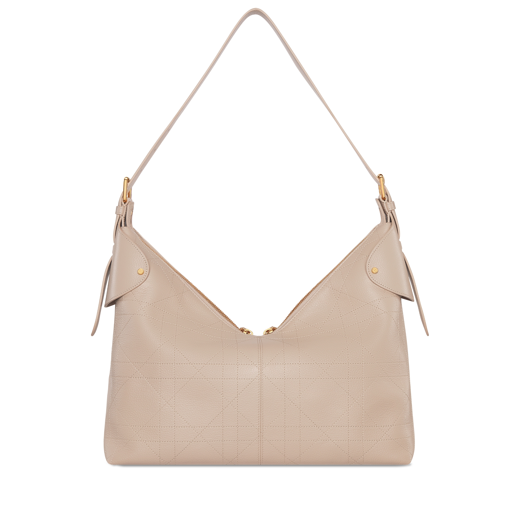 Grote Dior Voyage-tas Poederbeige generfd kalfsleer met Flat Macrocannage-motief E08