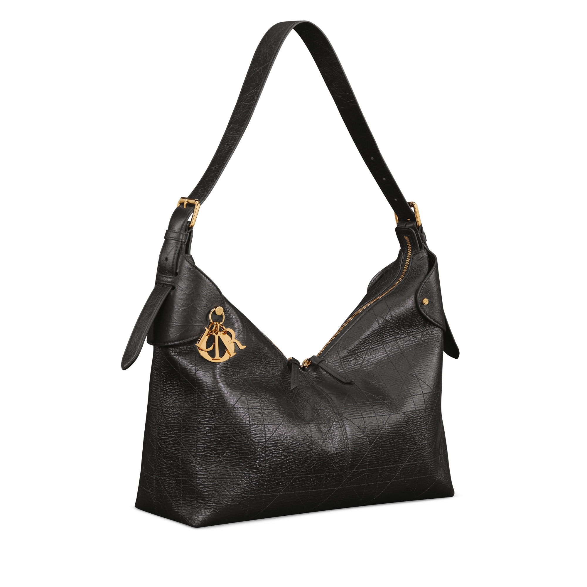 Bolsa Dior Voyage grande Couro de vitelo enrugado Flat Macrocannage preto E03