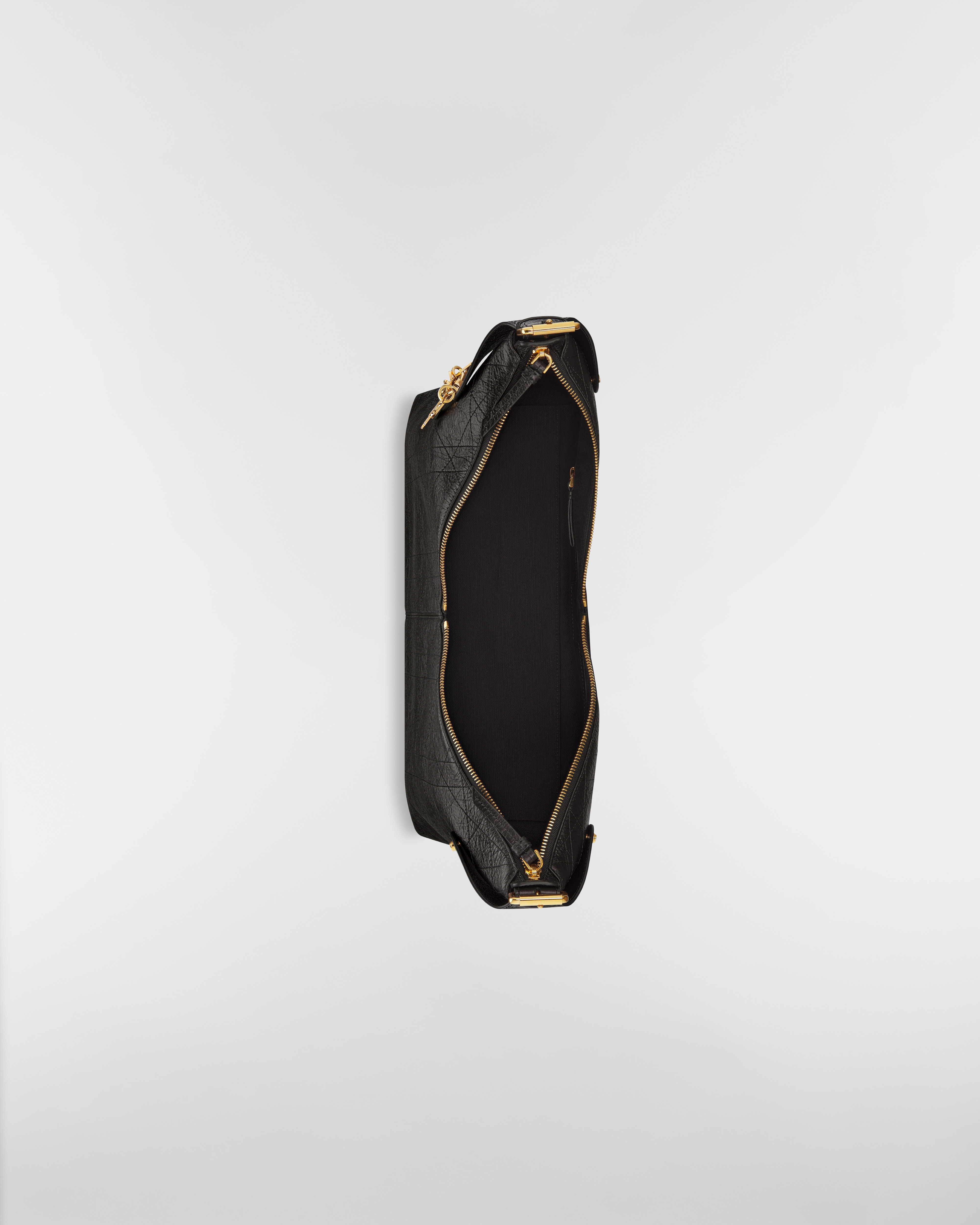 Large Dior Voyage Bag Black Flat Macrocannage Crinkled Calfskin E06