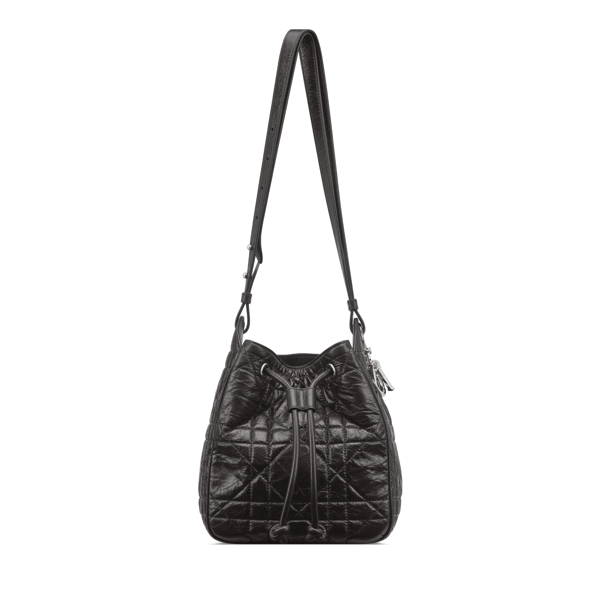 Kleine D-Motion-tas Zwart kalfsleer met craquelé-effect en Macrocannage-motief E01