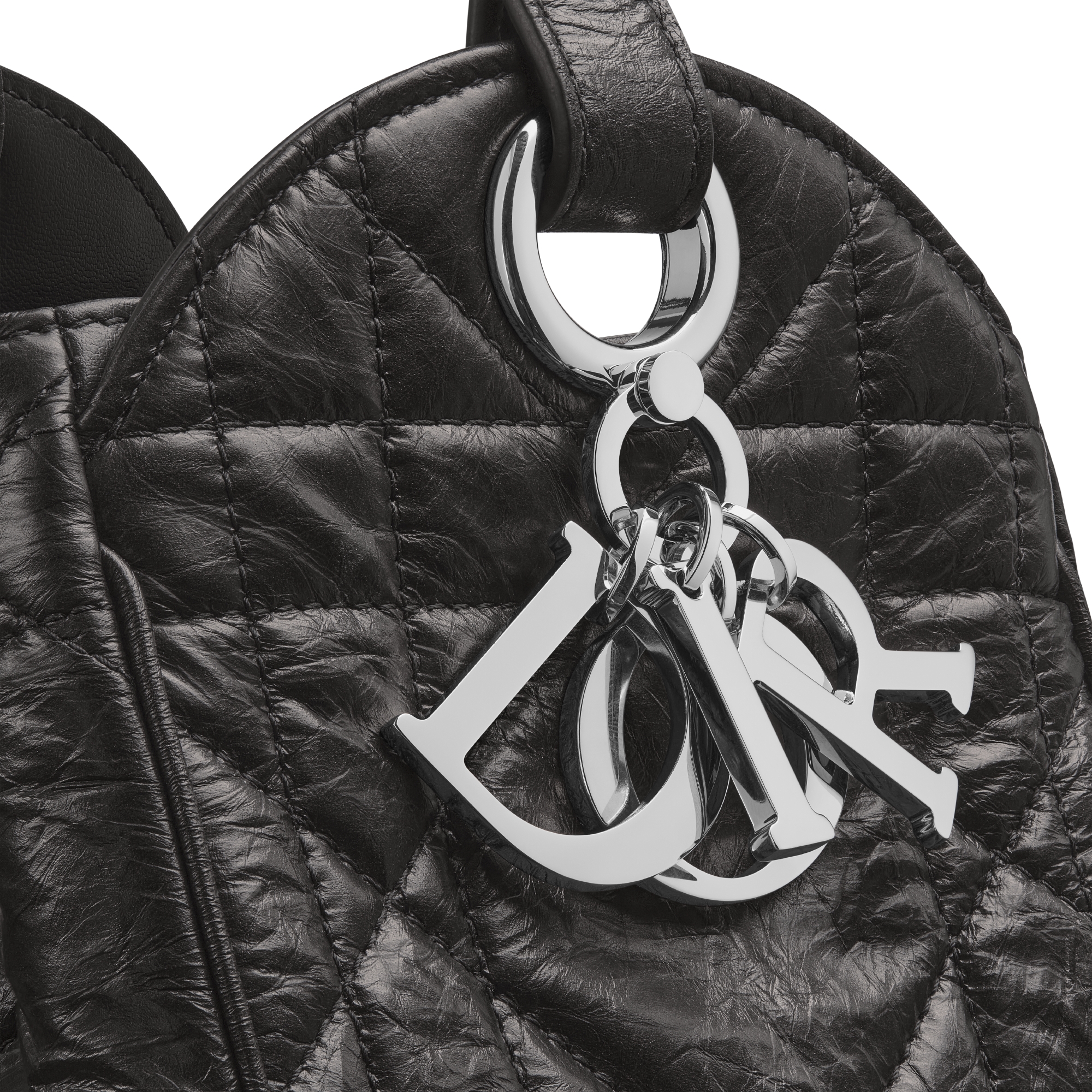 Kleine D-Motion-tas Zwart kalfsleer met craquelé-effect en Macrocannage-motief E09