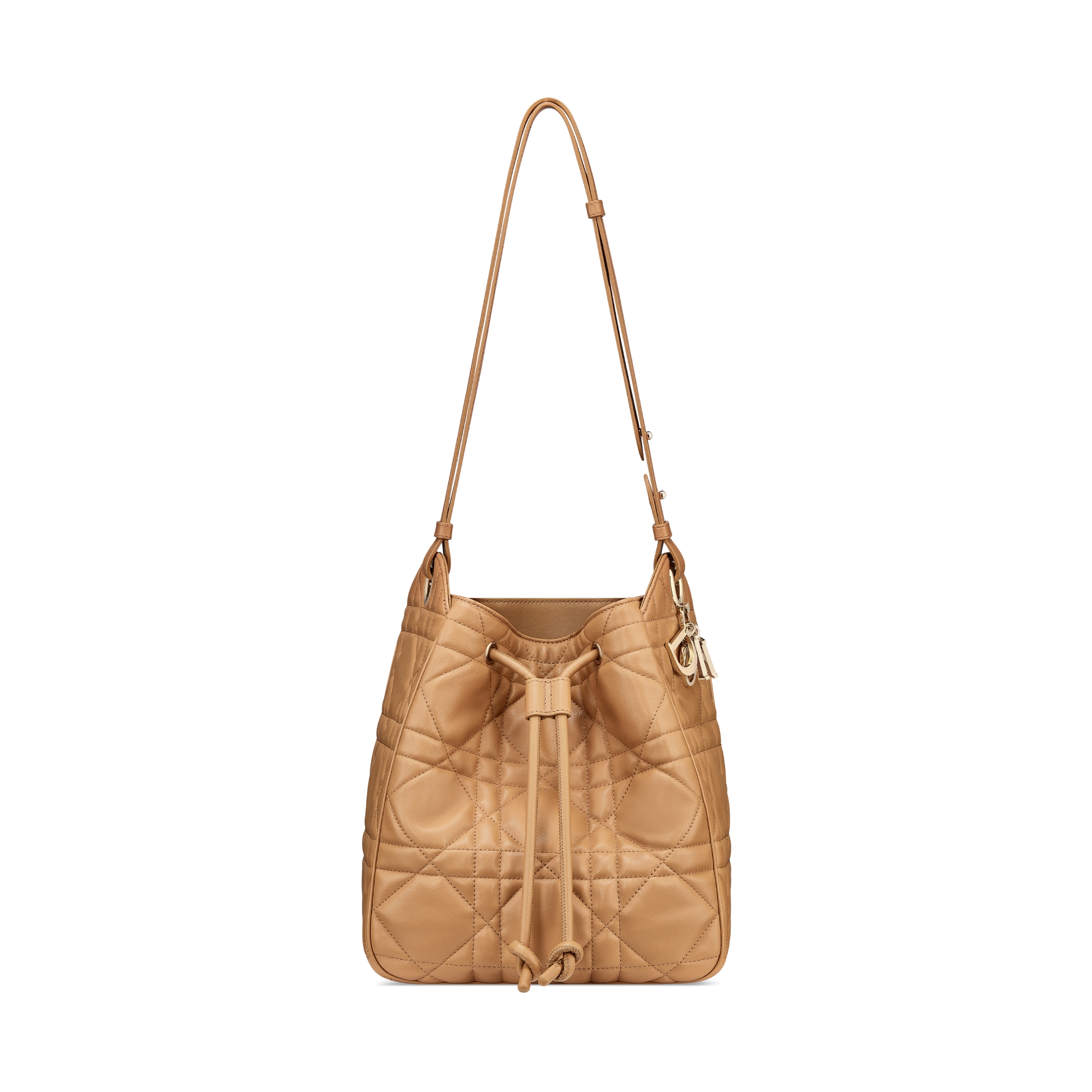 Mittelgroße D-Motion Tasche Macrocannage Lammleder in Hellgoldfarbe E01