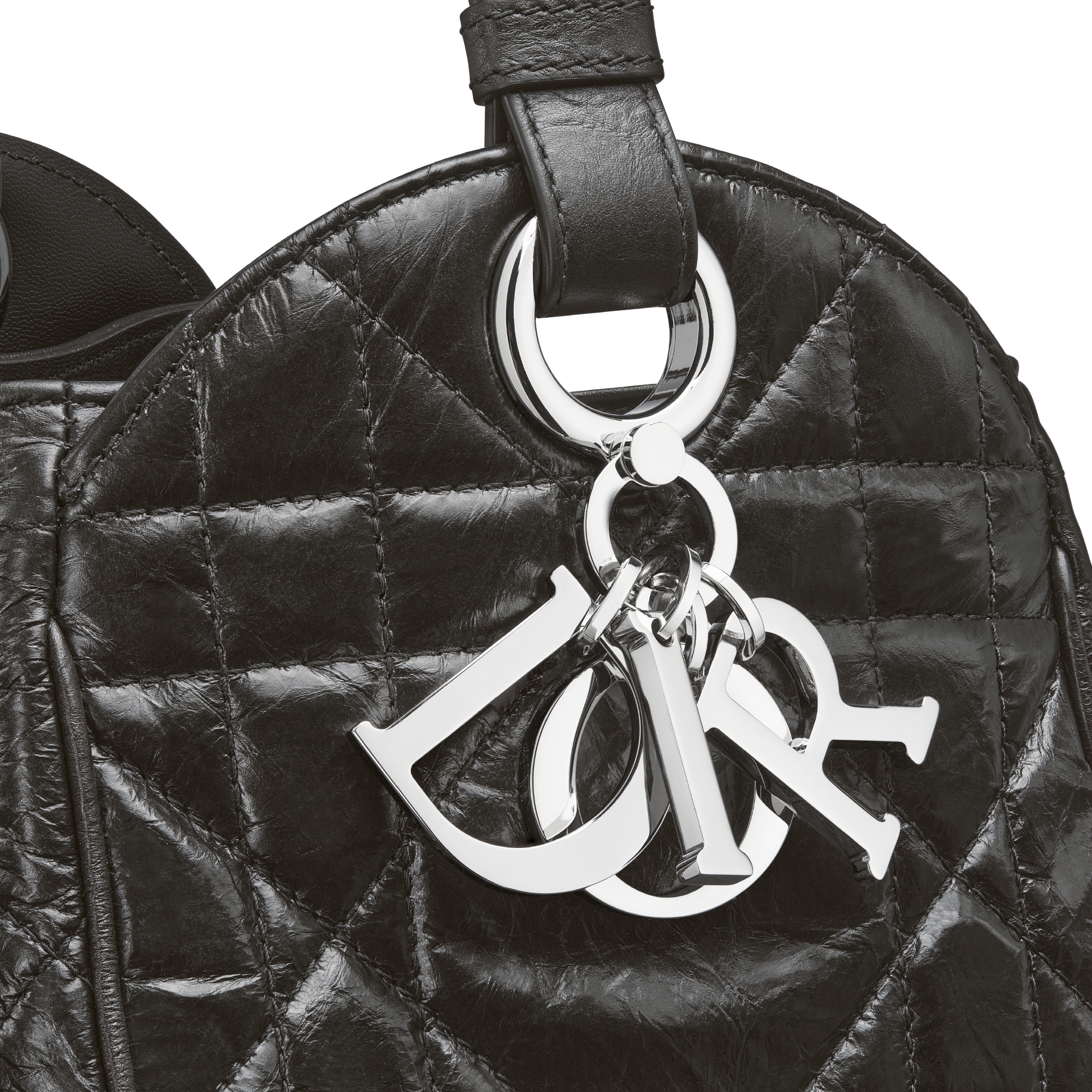 Medium D-Motion Bag Black Macrocannage Crinkled Calfskin E09