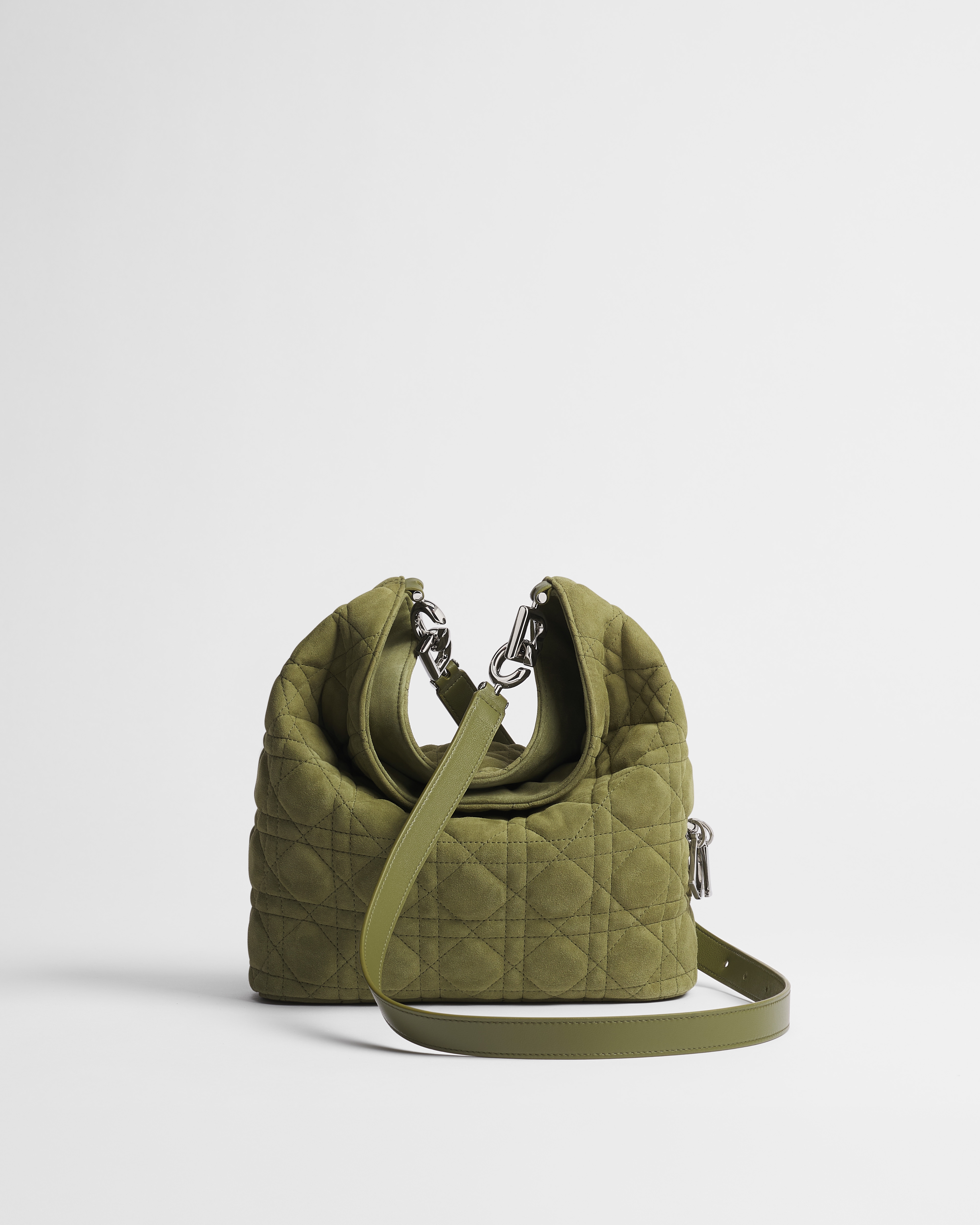 Small Dior Toujours Hobo Bag Khaki Cannage Suede Goatskin E03
