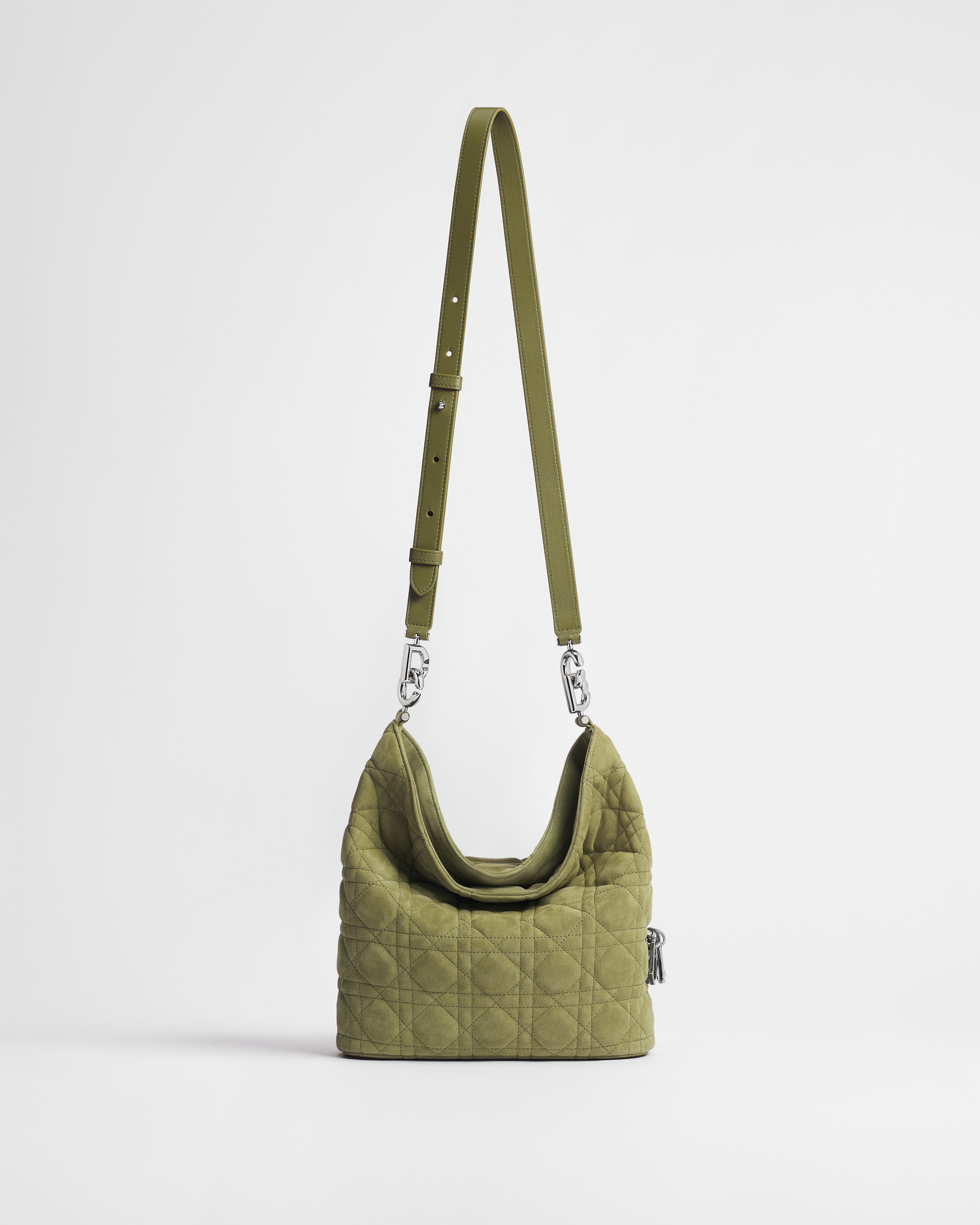 Small Dior Toujours Hobo Bag Khaki Cannage Suede Goatskin E07