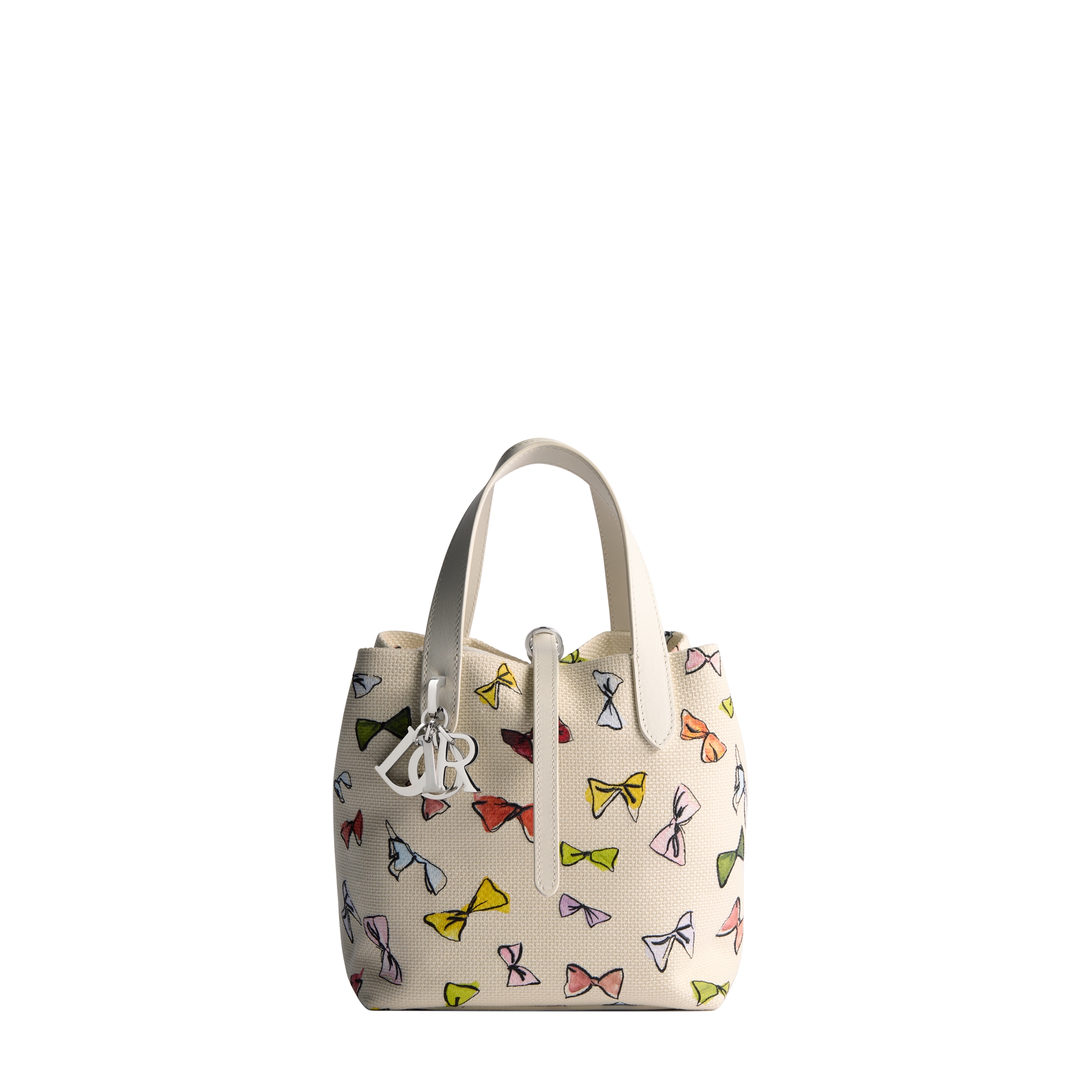 Dioriviera Small Dior Toujours Vertical Tote Bag Latte Multicolor Dior Bows Embroidery E01