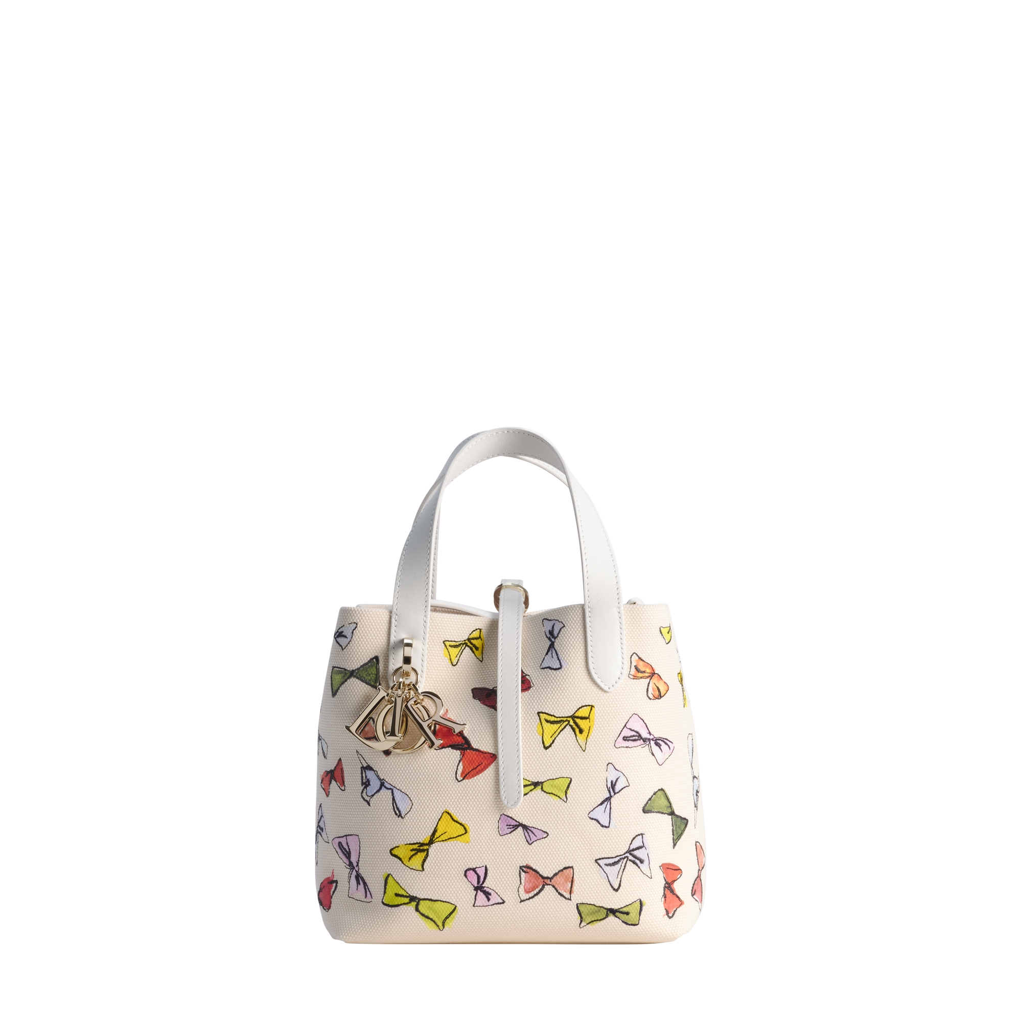 Dioriviera Small Dior Toujours Vertical Tote Bag Latte Multicolor Dior Bows Embroidery E01