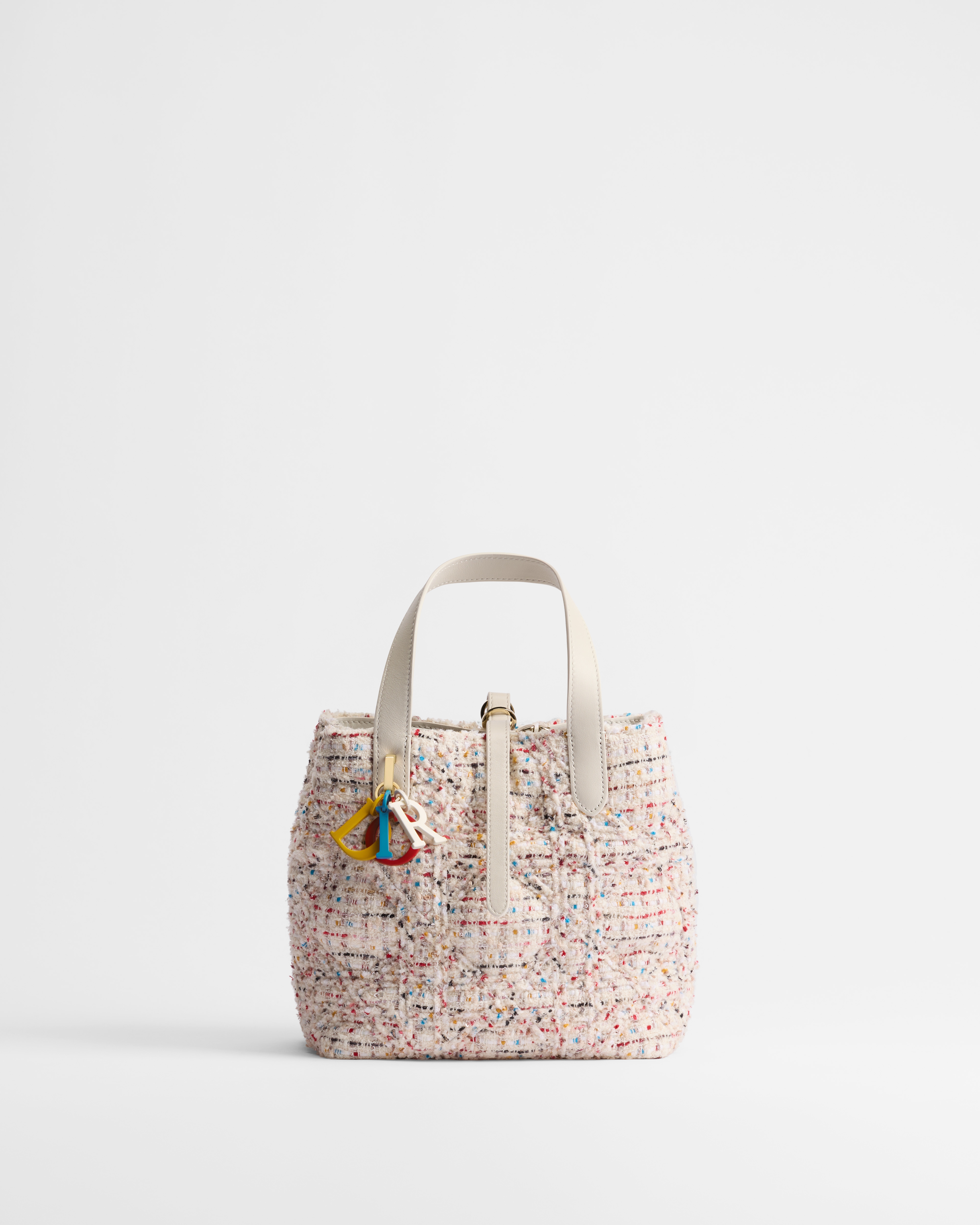 Kleine, verticale Dior Toujours-tote Veelkleurig tweed met Macrocannage-motief E01