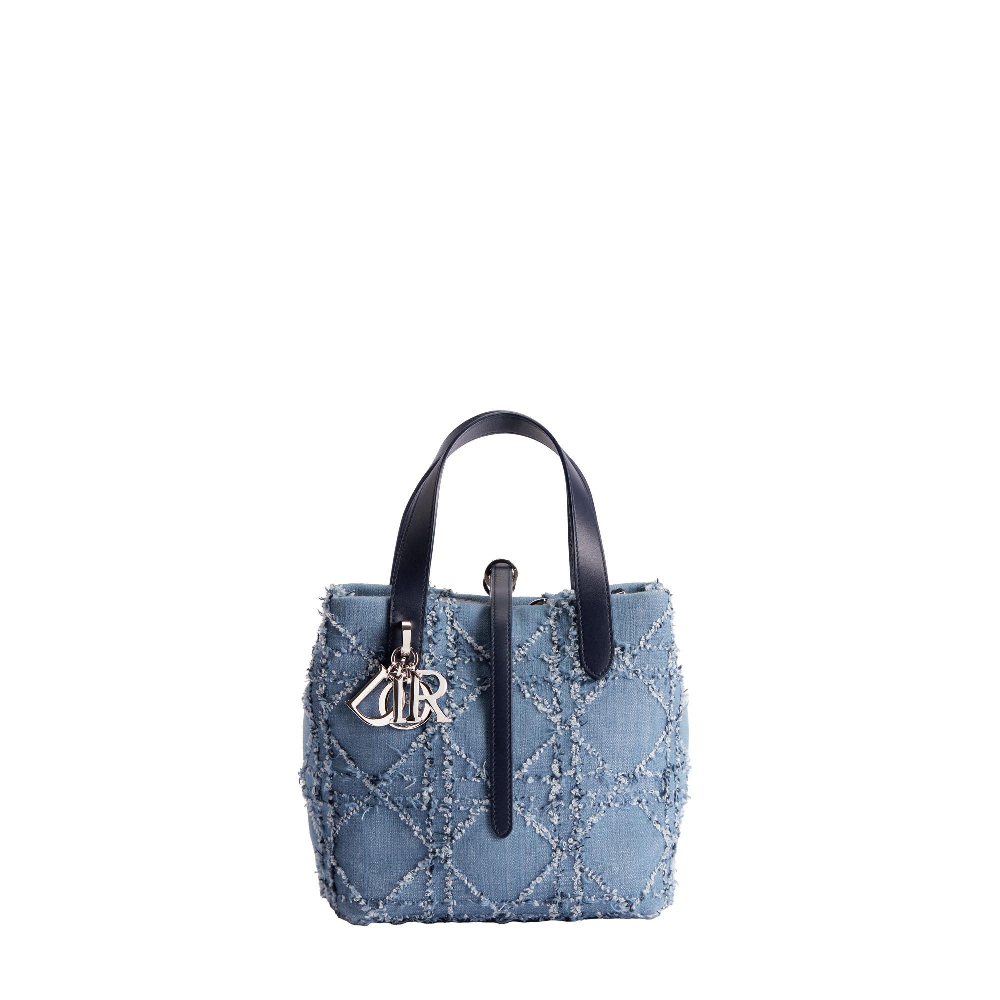 Small Dior Toujours Vertical Tote Bag Blue and White Macrocannage
