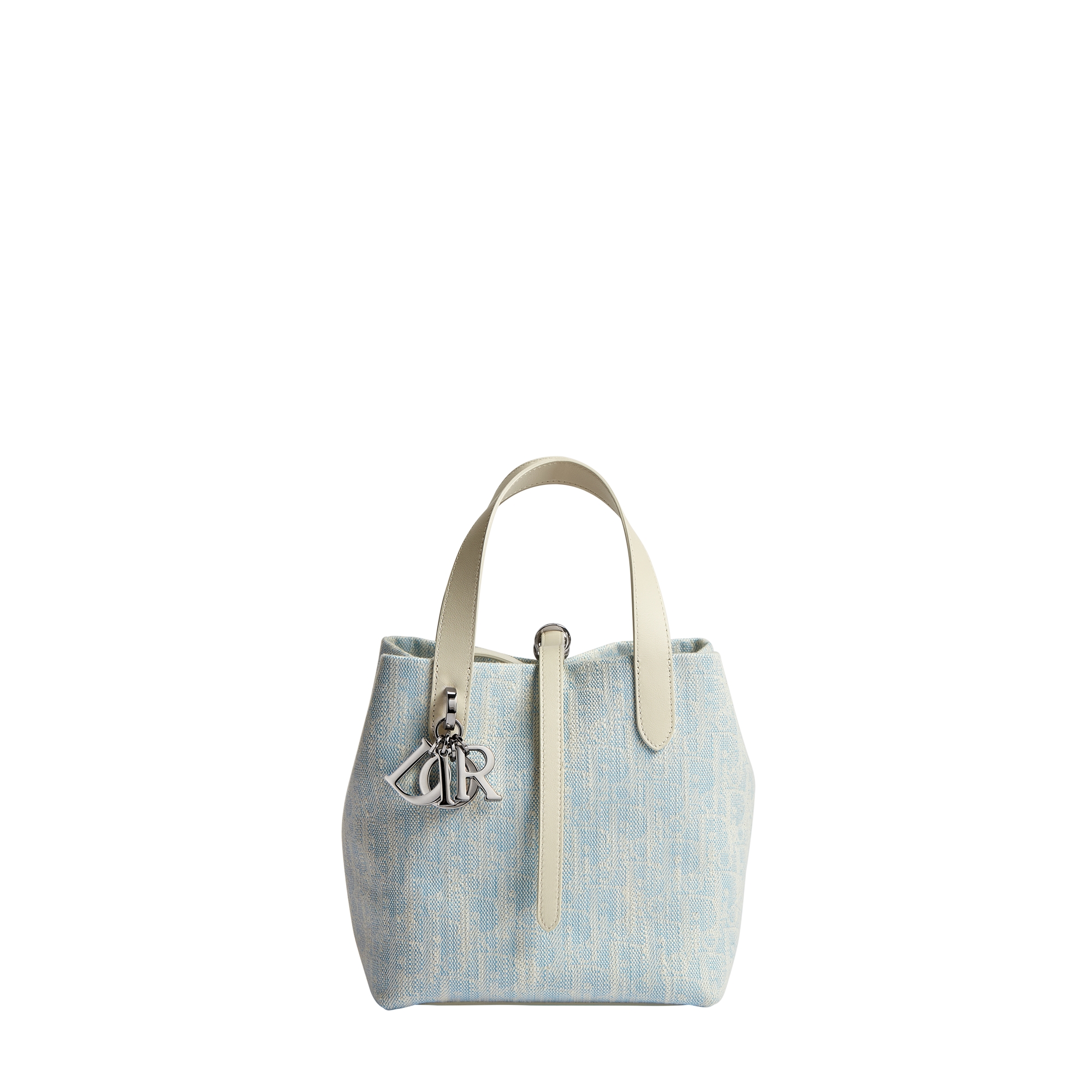 Small Dior Toujours Vertical Tote Bag Céleste Blue Dior Oblique Washed Jacquard E01