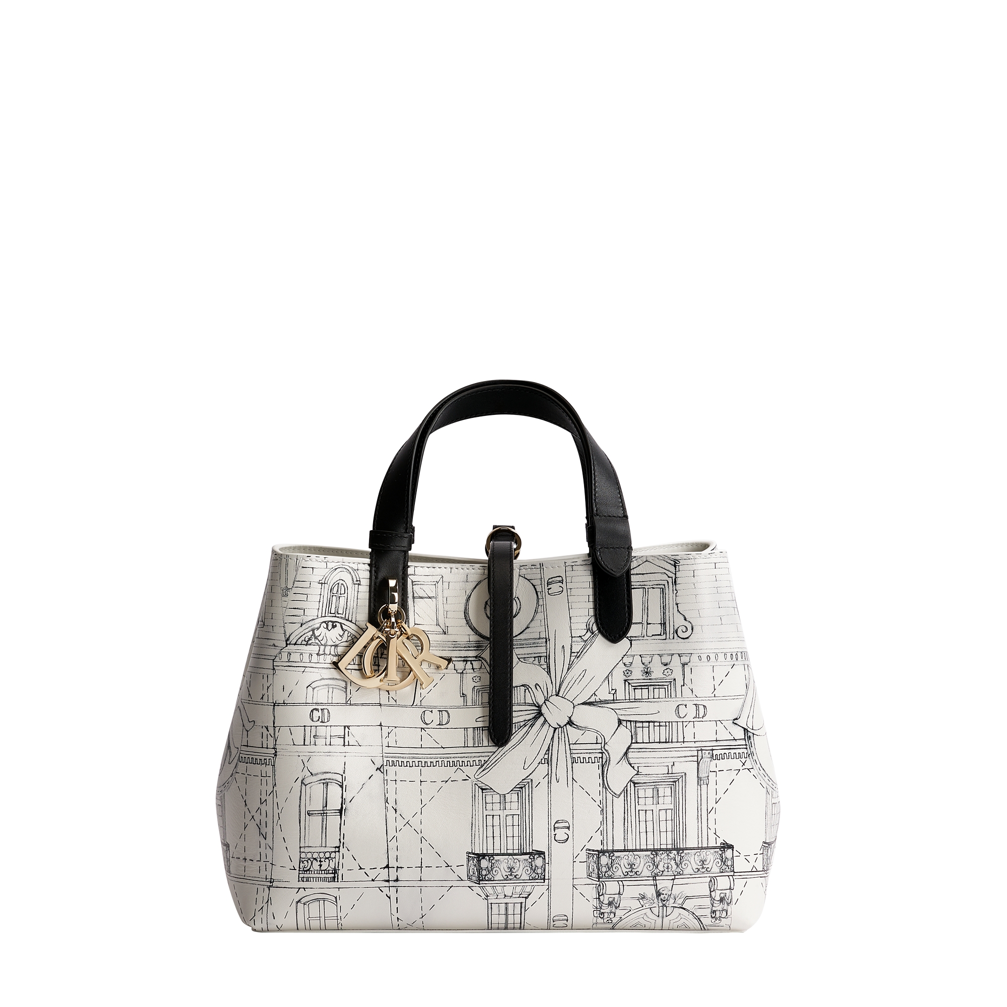 Medium Dior Toujours Bag Gray and White Noël à Montaigne Printed Calfskin E01