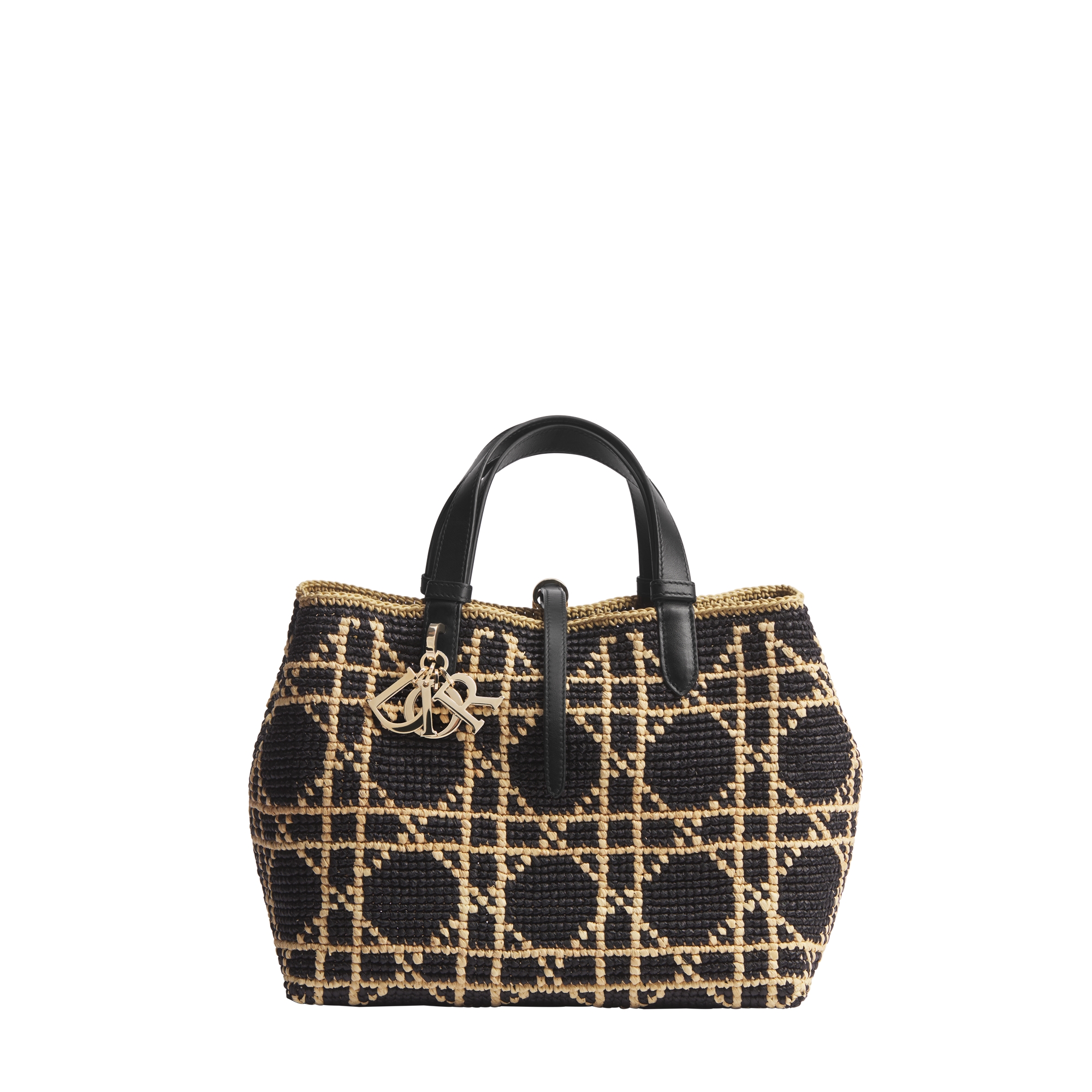 Bolso mediano Dior Toujours Rafia Cannage en dos tonos, negro y