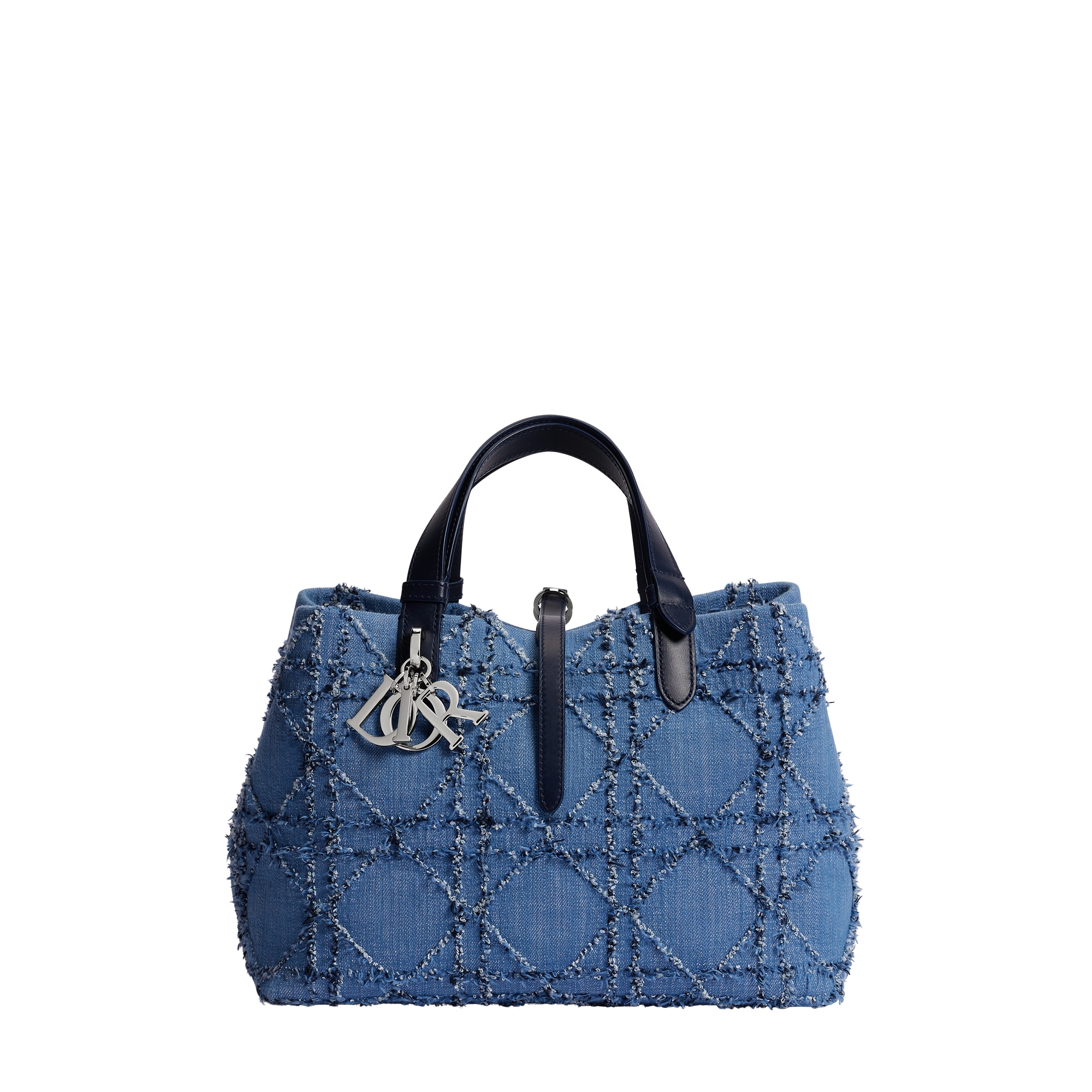 Medium Dior Toujours Bag Blue and White Macrocannage Cotton Bouclé E01