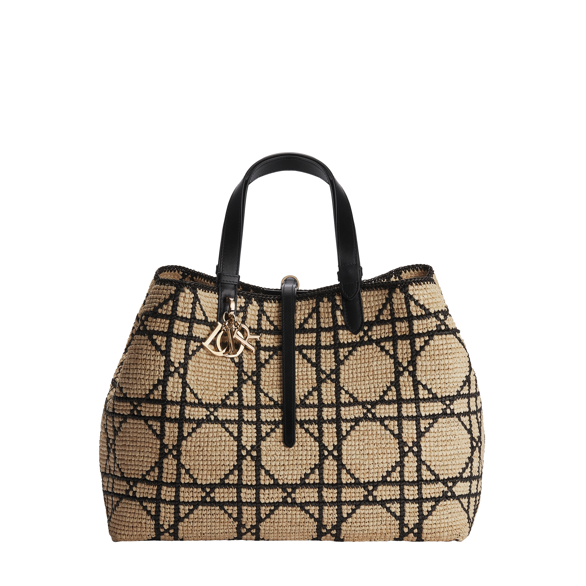 Large Dior Toujours Bag Natural and Black Macrocannage Raffia with