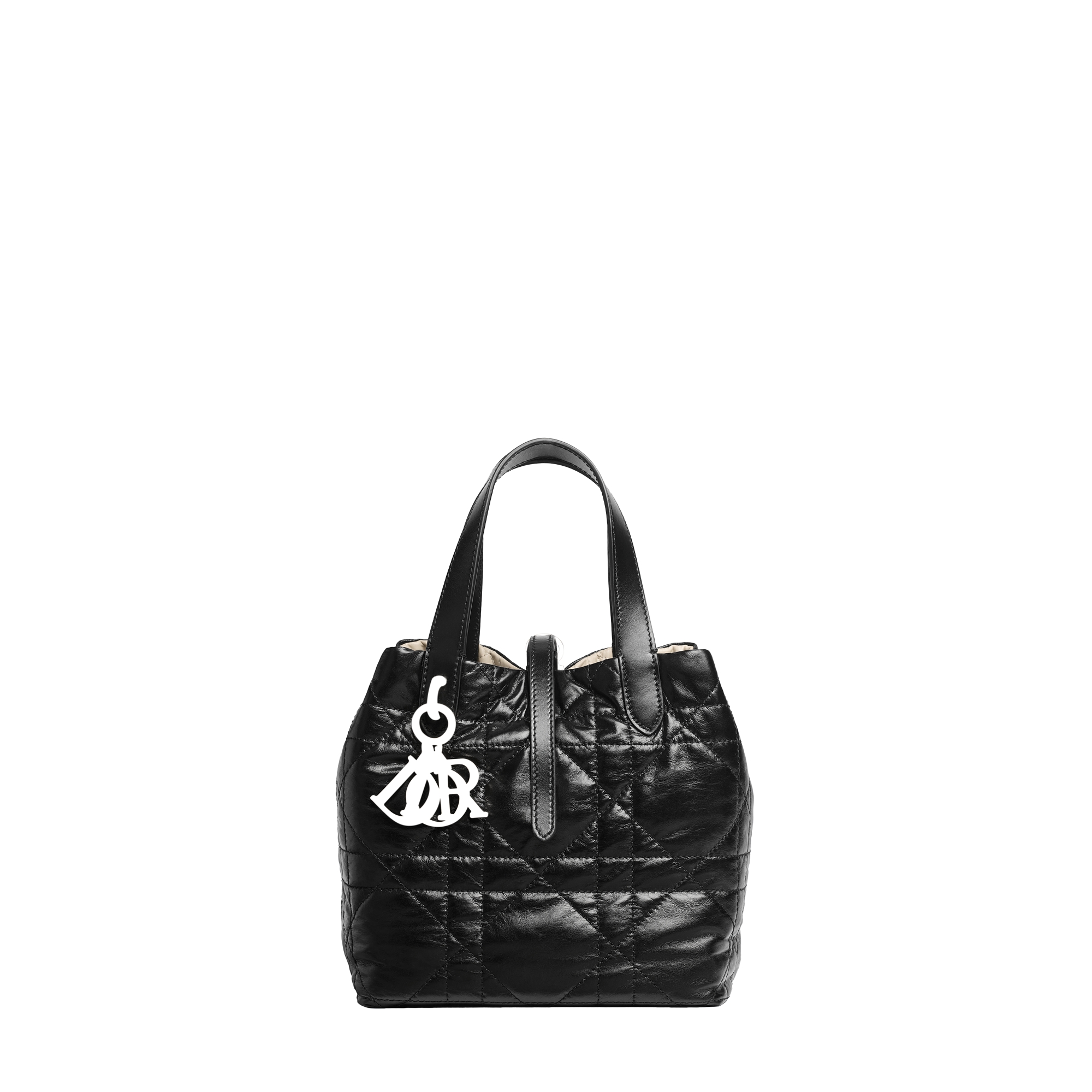 Small Dior Toujours Reversible Vertical Tote Bag Two-Tone Black and Trench Macrocannage Supple Calfskin E01