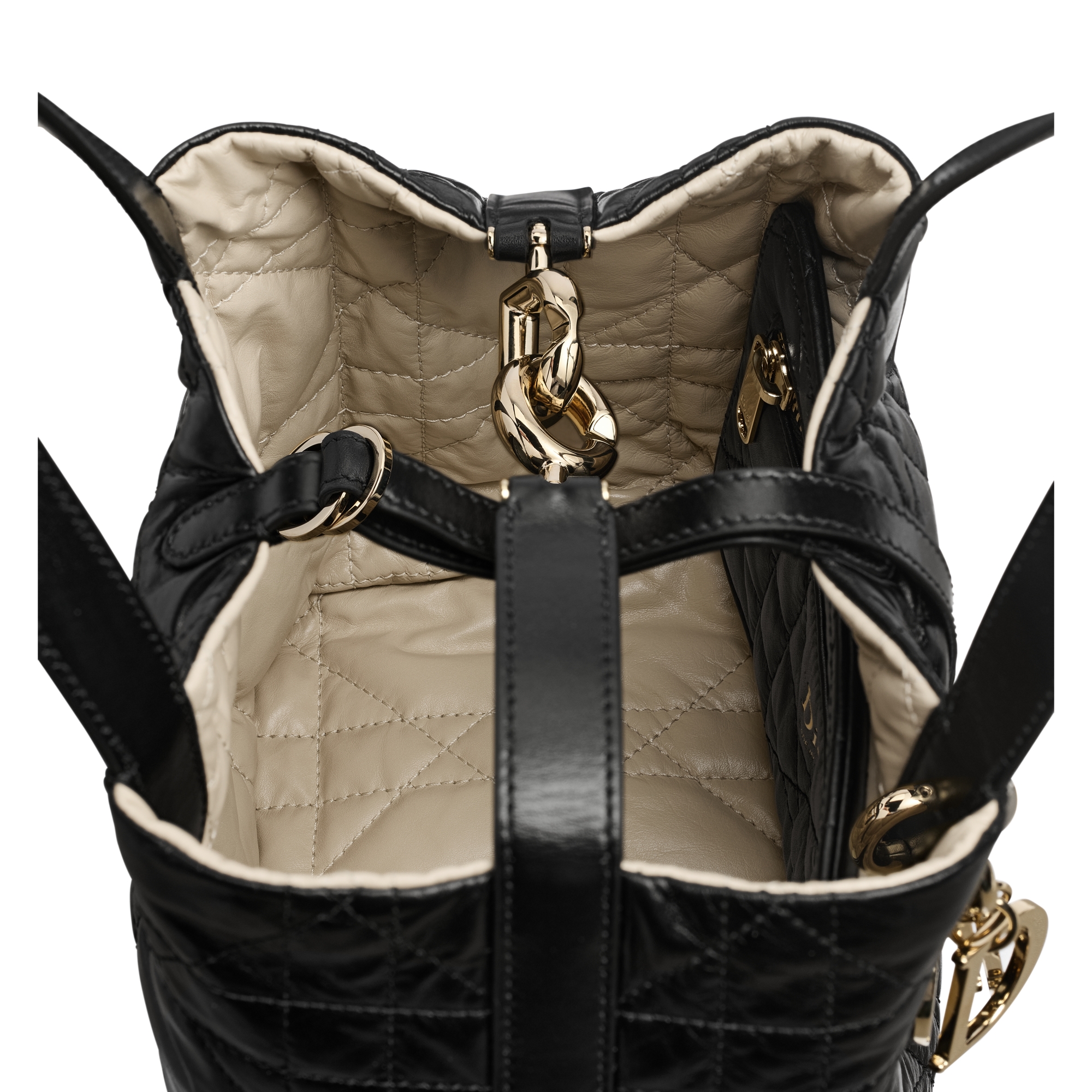 Small Dior Toujours Reversible Vertical Tote Bag Two-Tone Black and Trench Macrocannage Supple Calfskin E06