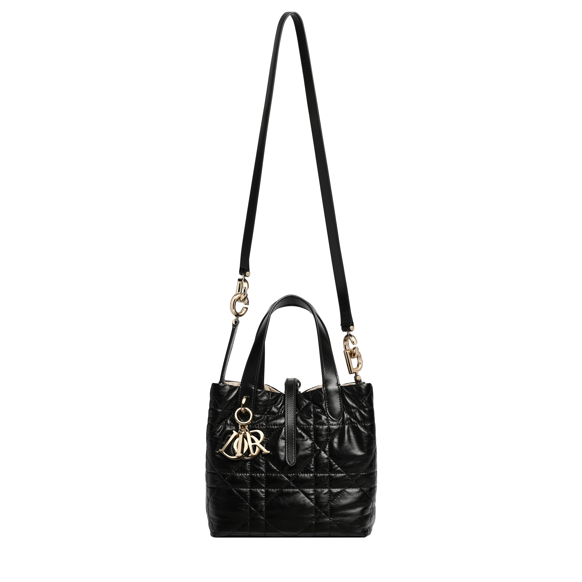 Small Dior Toujours Reversible Vertical Tote Bag Two-Tone Black and Trench Macrocannage Supple Calfskin E07