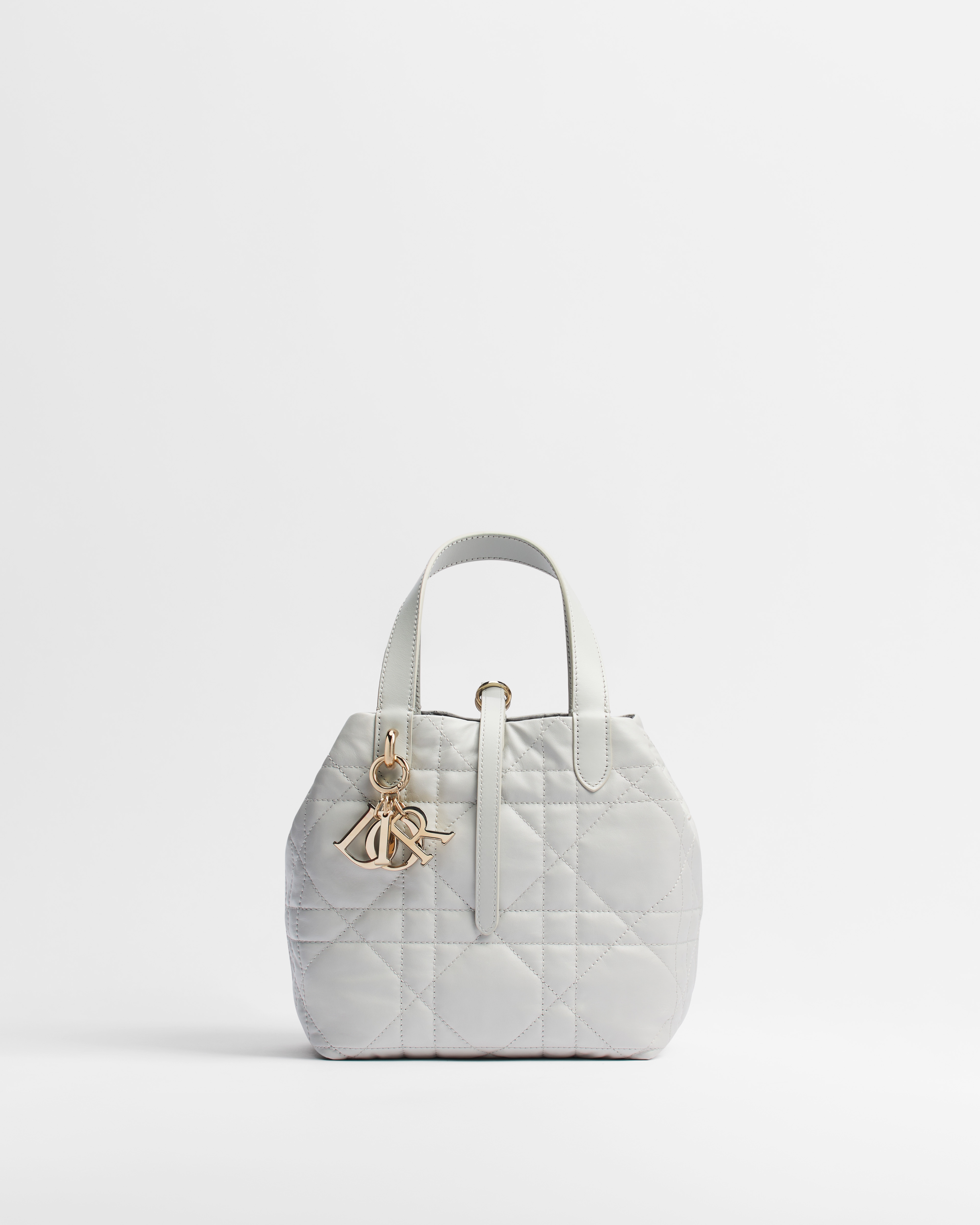 Small Dior Toujours Reversible Vertical Tote Bag Two-Tone Gris Pietro and Gris Flanelle Macrocannage Supple Calfskin E01