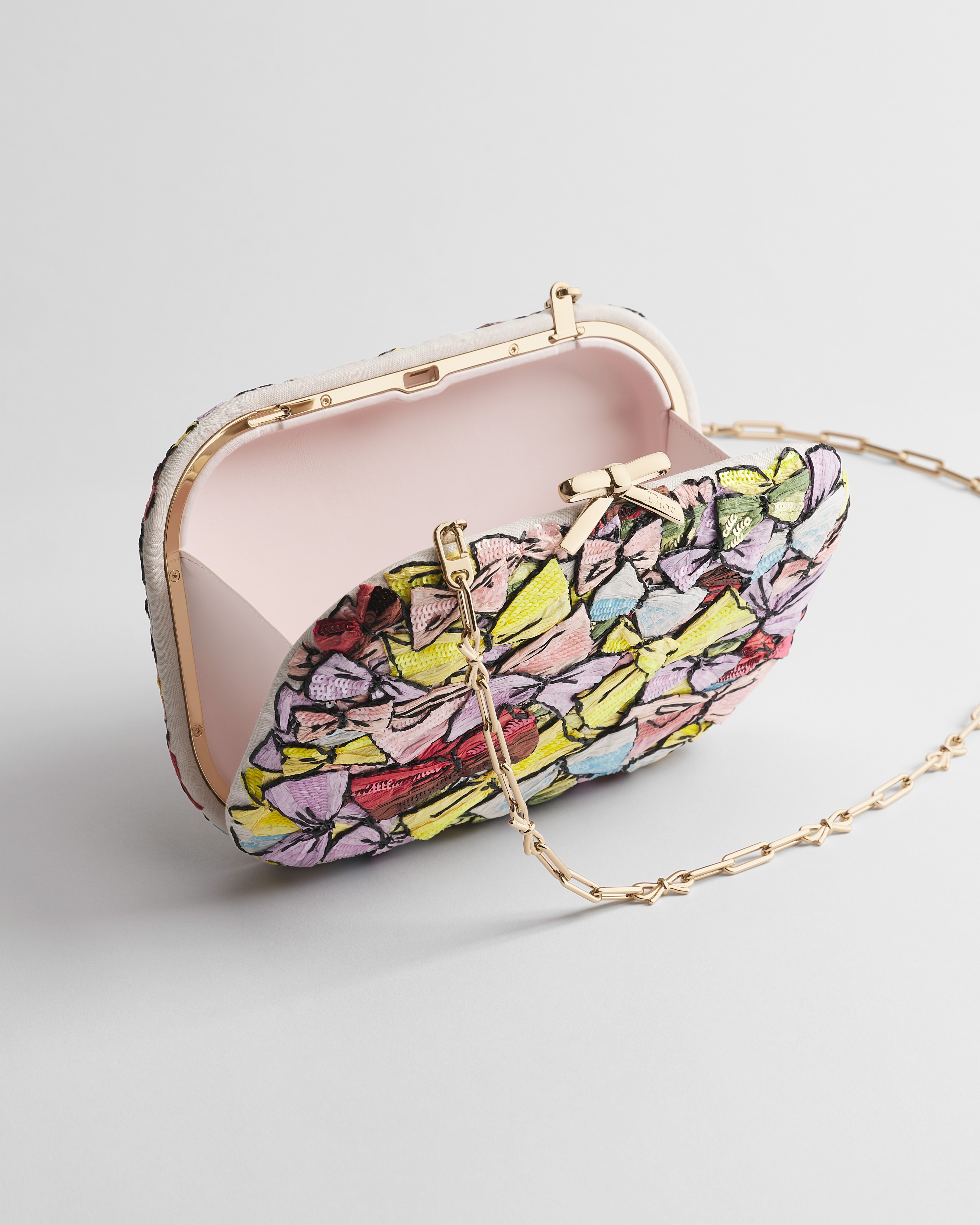 Dioriviera Dior Petit Dîner Bag Cotton Embroidered with Multicolor Hand-Painted Bows with Sequins E06