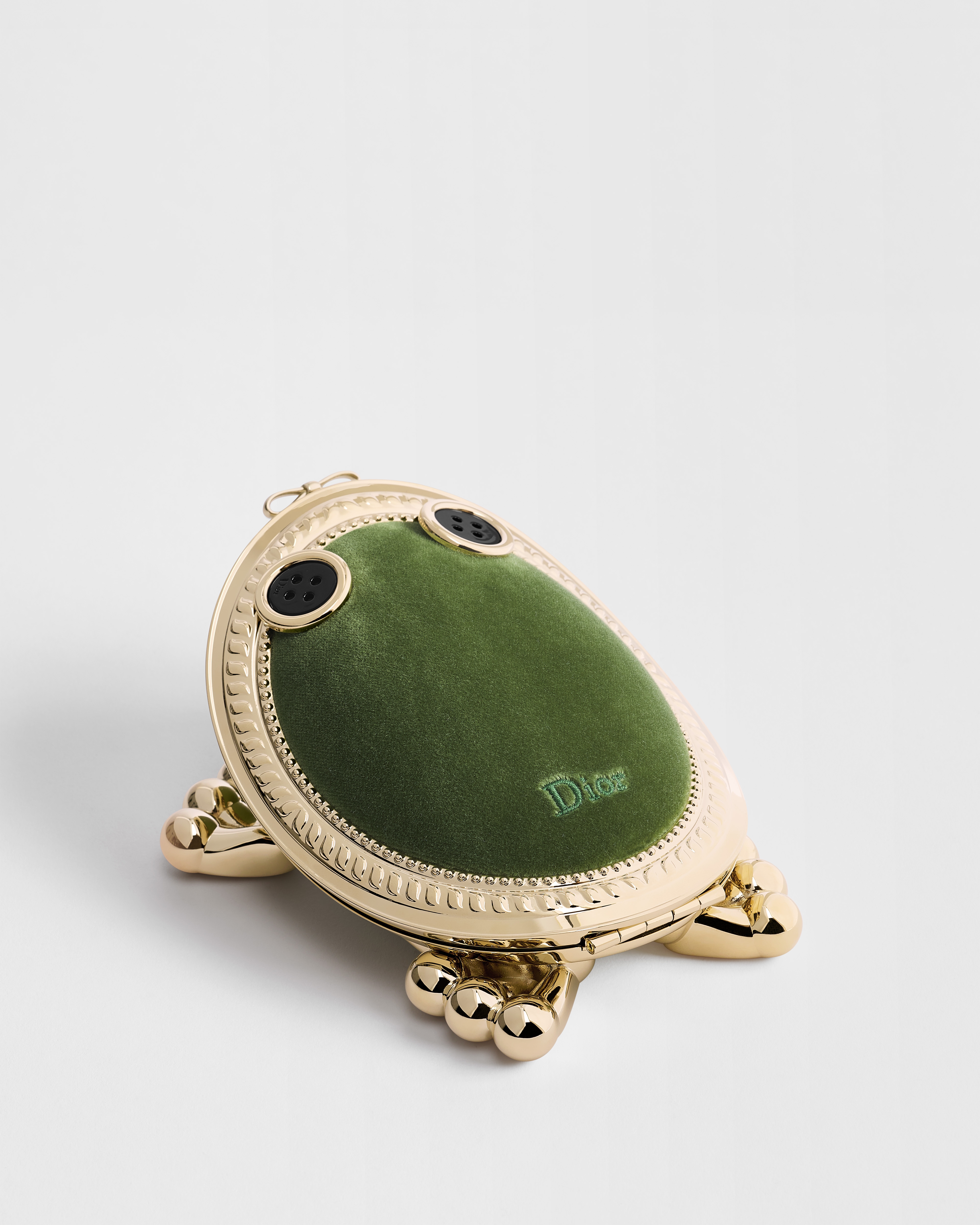 Frog Minaudière Bag Pale Gold-Finish Metal with Green Lambskin and Velvet E07