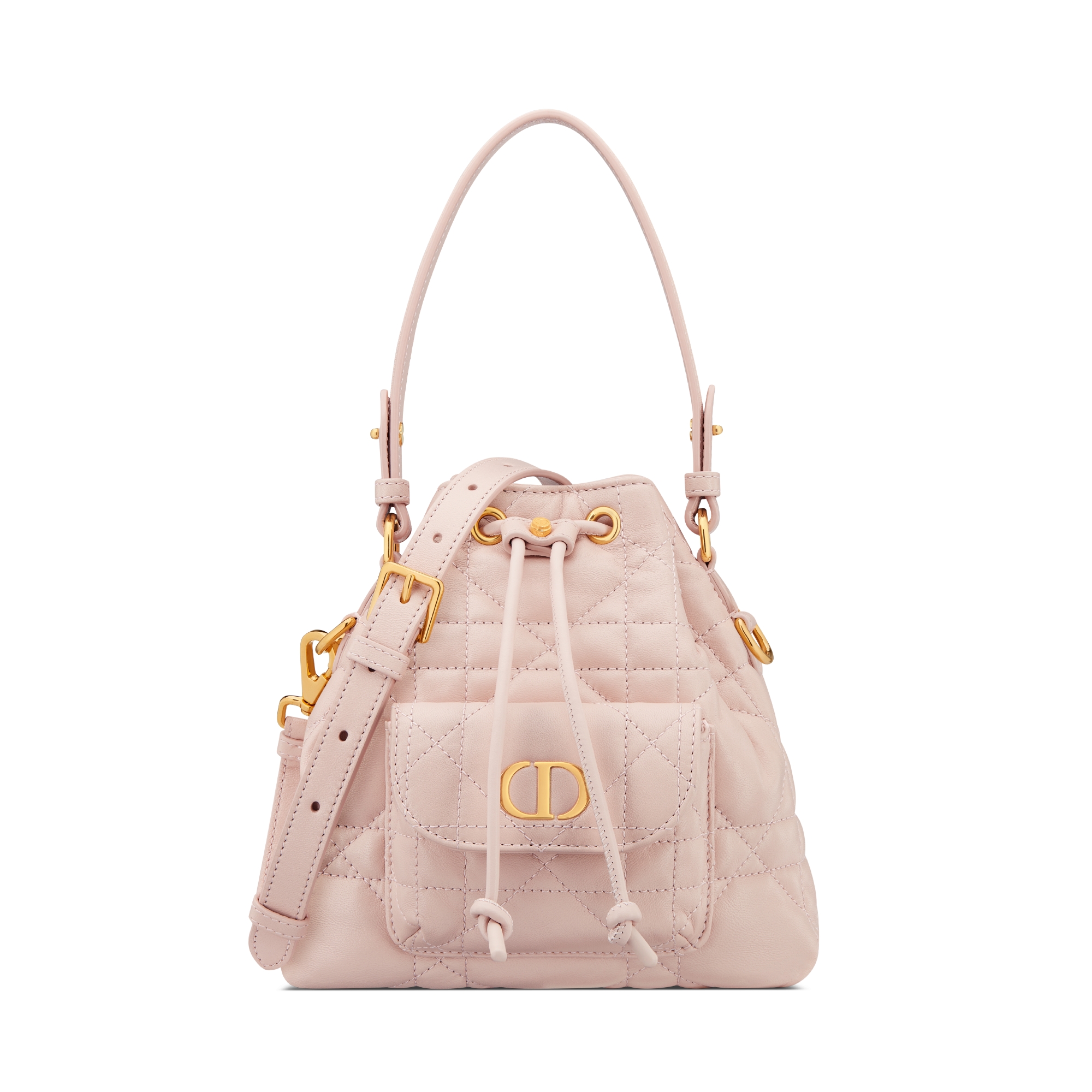 Mini Dior Caro Bucket Bag Powder Pink Macrocannage Lambskin | DIOR