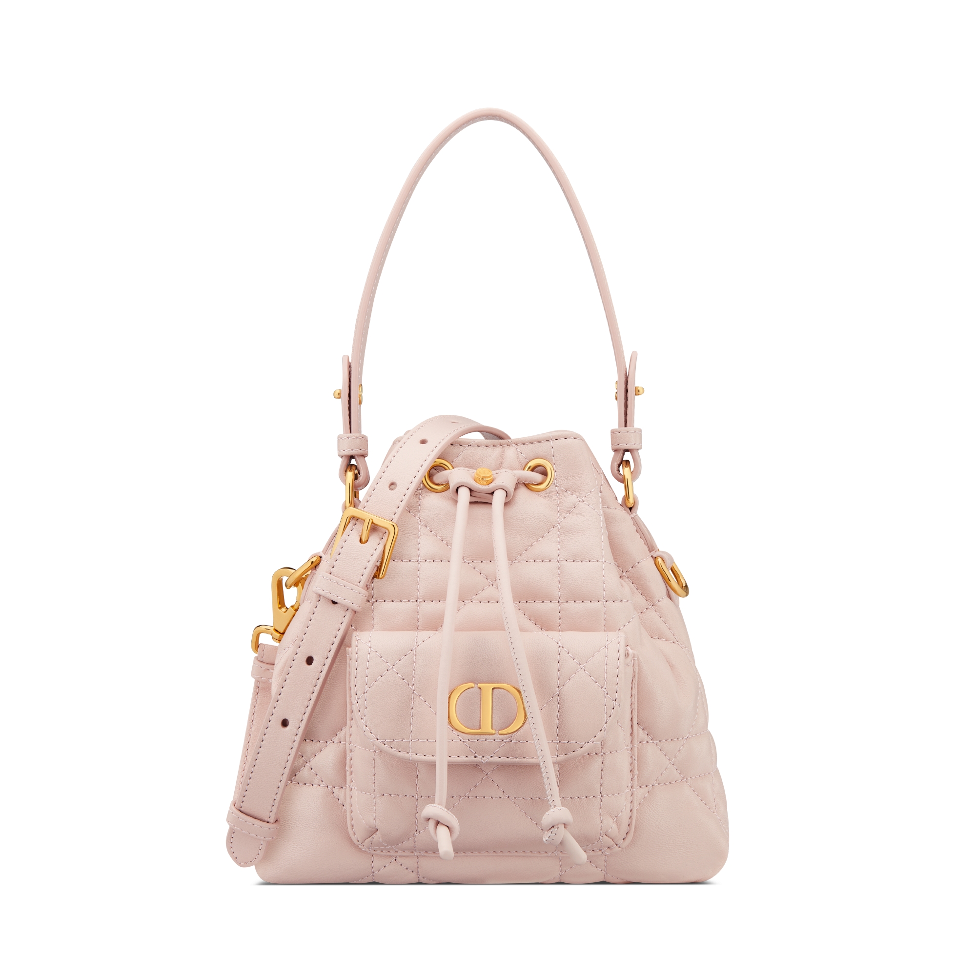 Mini Dior Caro Bucket Bag Powder Pink Macrocannage Lambskin E01