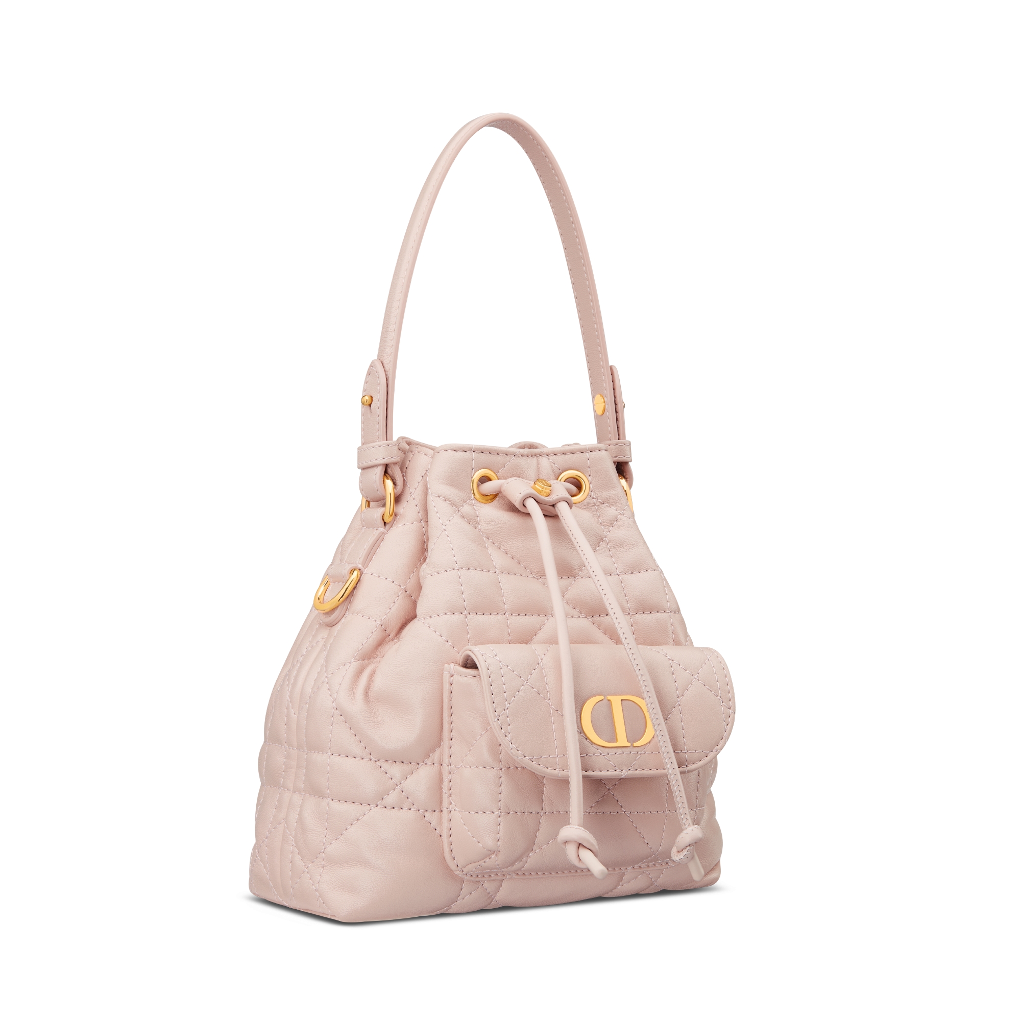 Mini Dior Caro Bucket Bag Powder Pink Macrocannage Lambskin E03