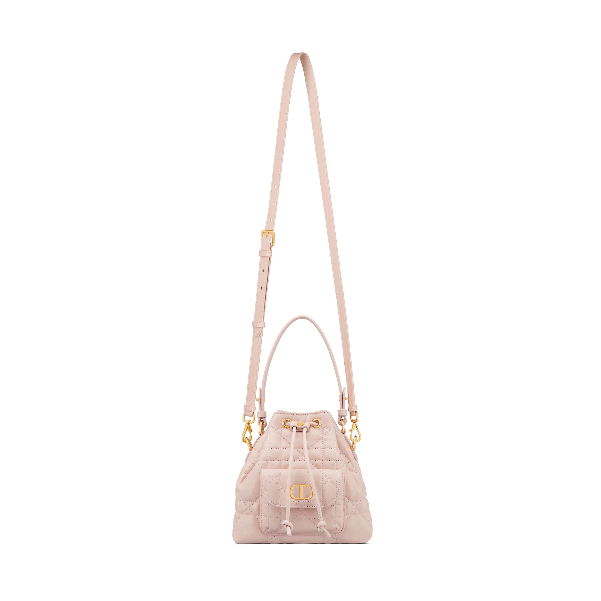 Mini Dior Caro Bucket Bag Powder Pink Macrocannage Lambskin E07