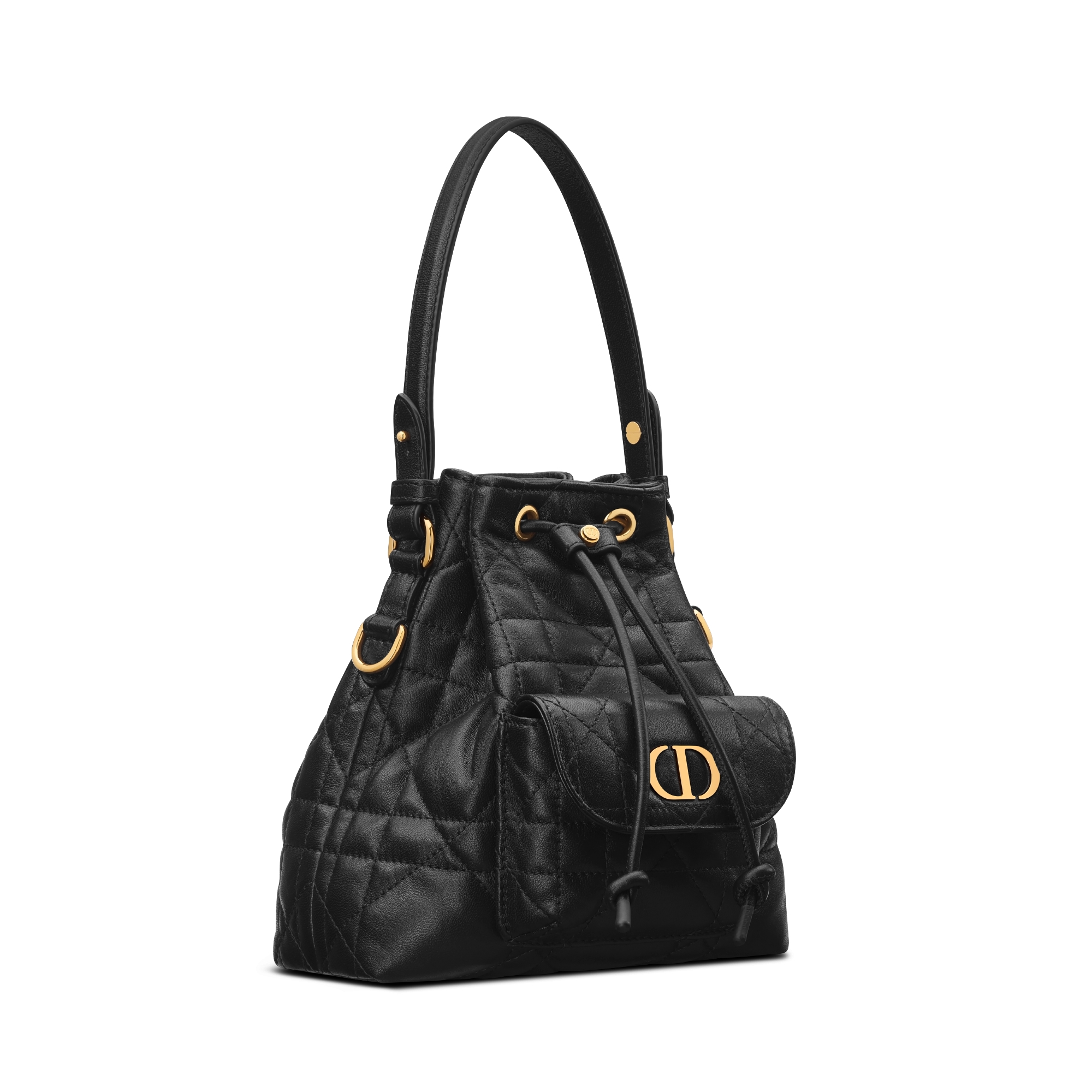 Mini Dior Caro Bucket Bag Black Macrocannage Lambskin E03