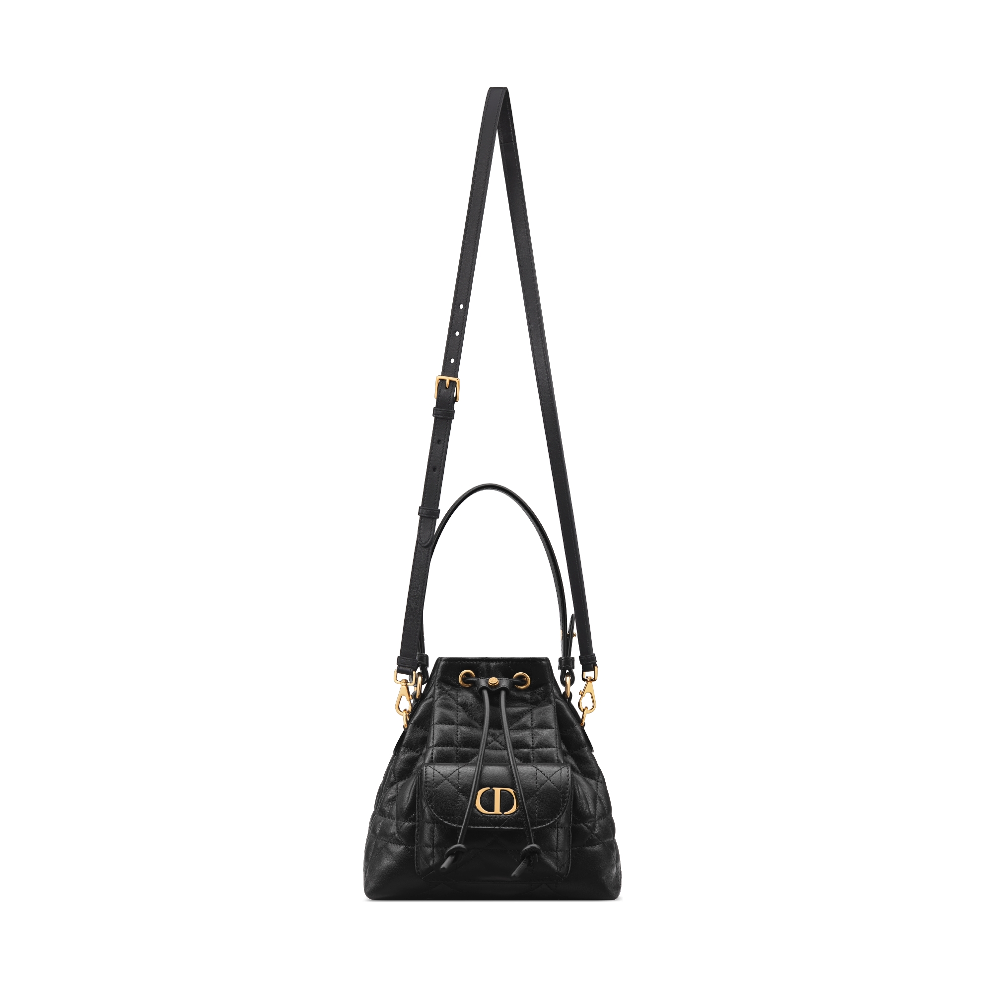 Mini Dior Caro Bucket Bag Black Macrocannage Lambskin E07