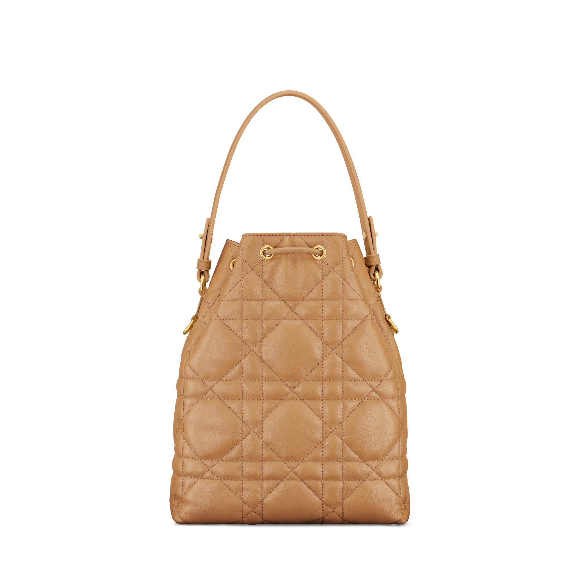 Bolsa bucket Dior Caro pequena Pele de cordeiro Macrocannage dourado-clara E08