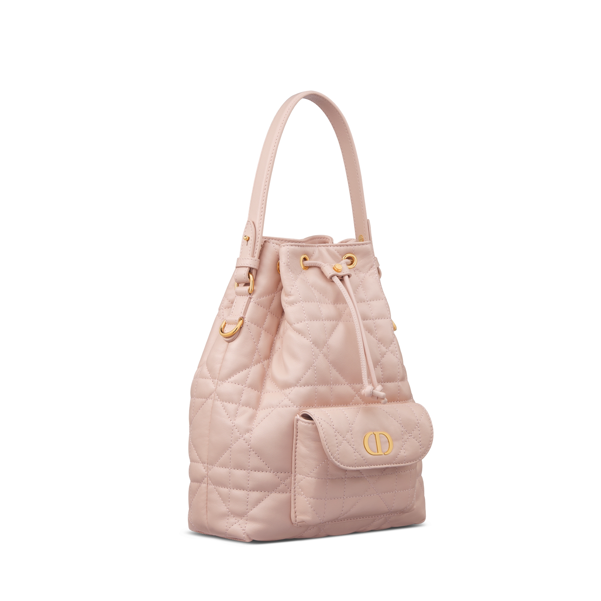 Sac seau Dior Caro Small Cuir d'agneau Macrocannage rose poudre E03