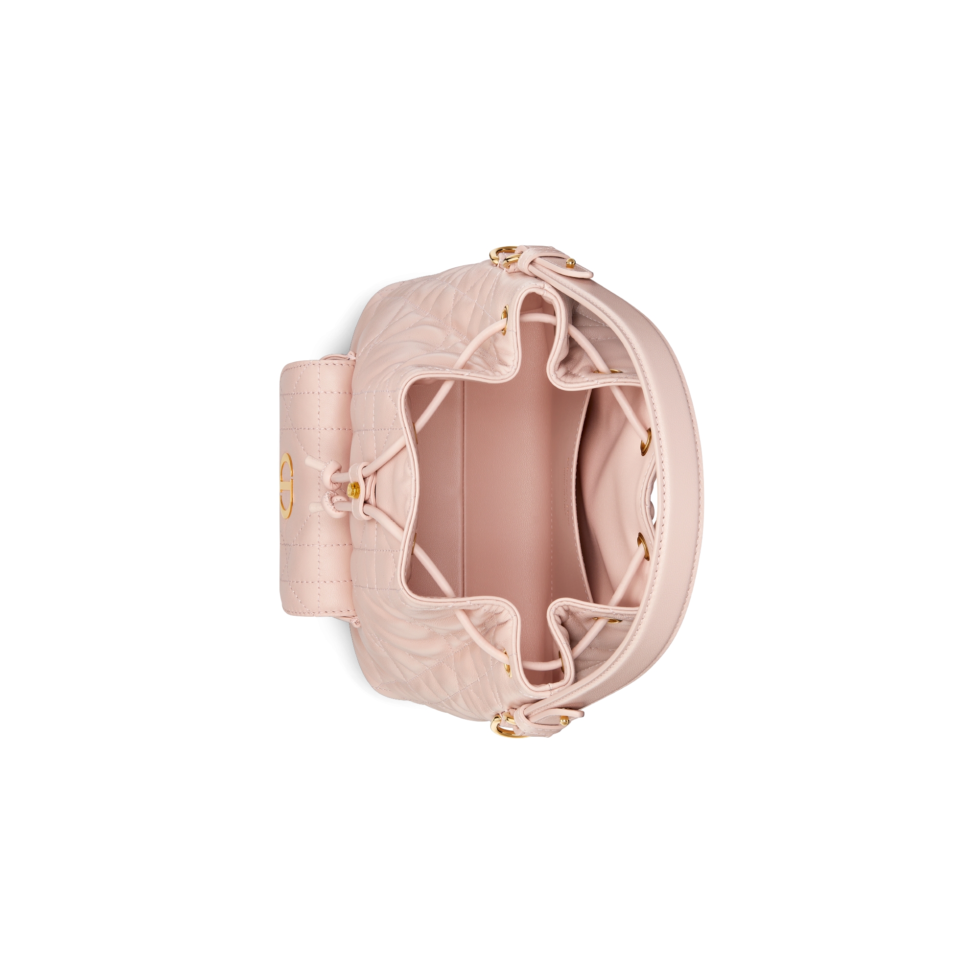 Sac seau Dior Caro Small Cuir d'agneau Macrocannage rose poudre E06