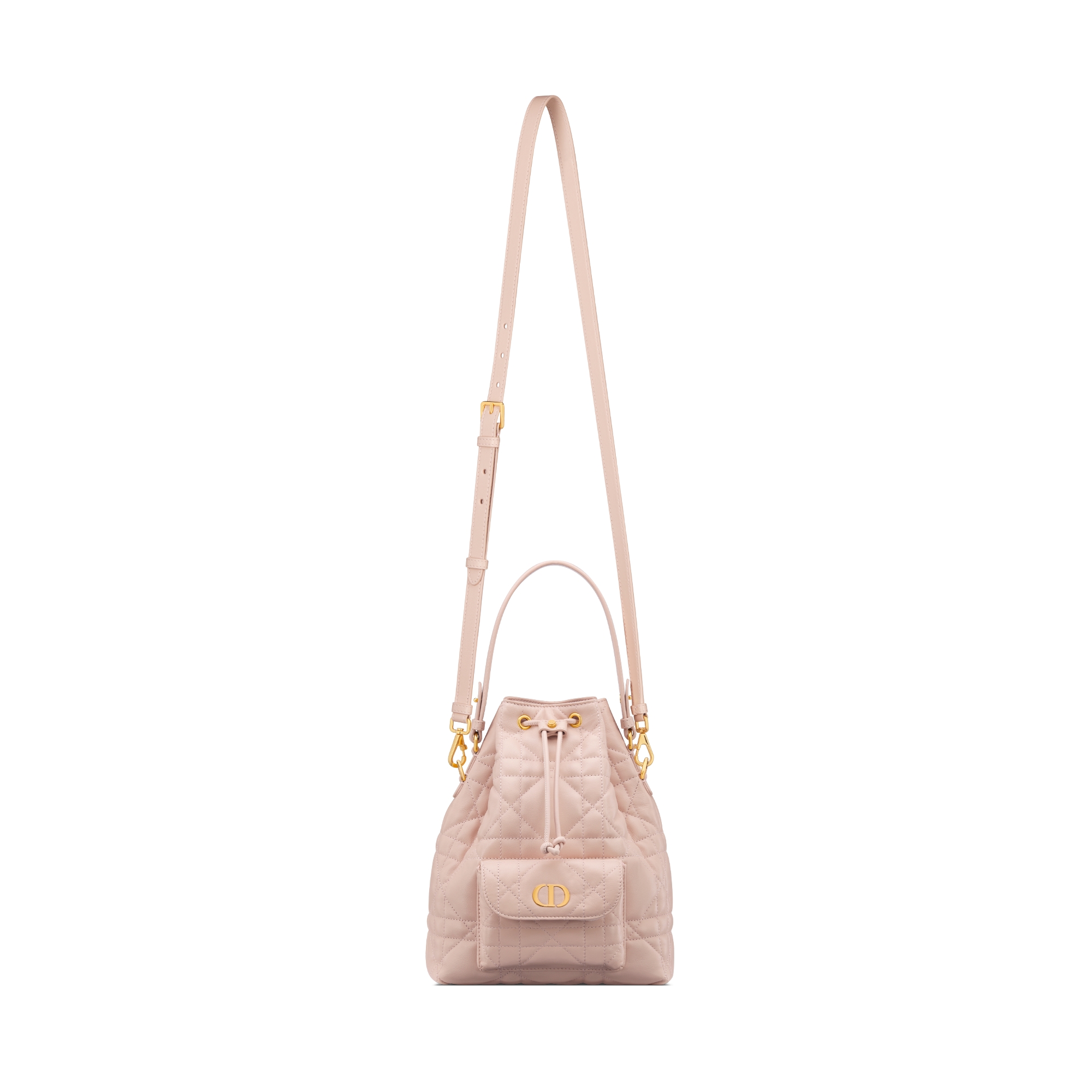 Sac seau Dior Caro Small Cuir d'agneau Macrocannage rose poudre E07