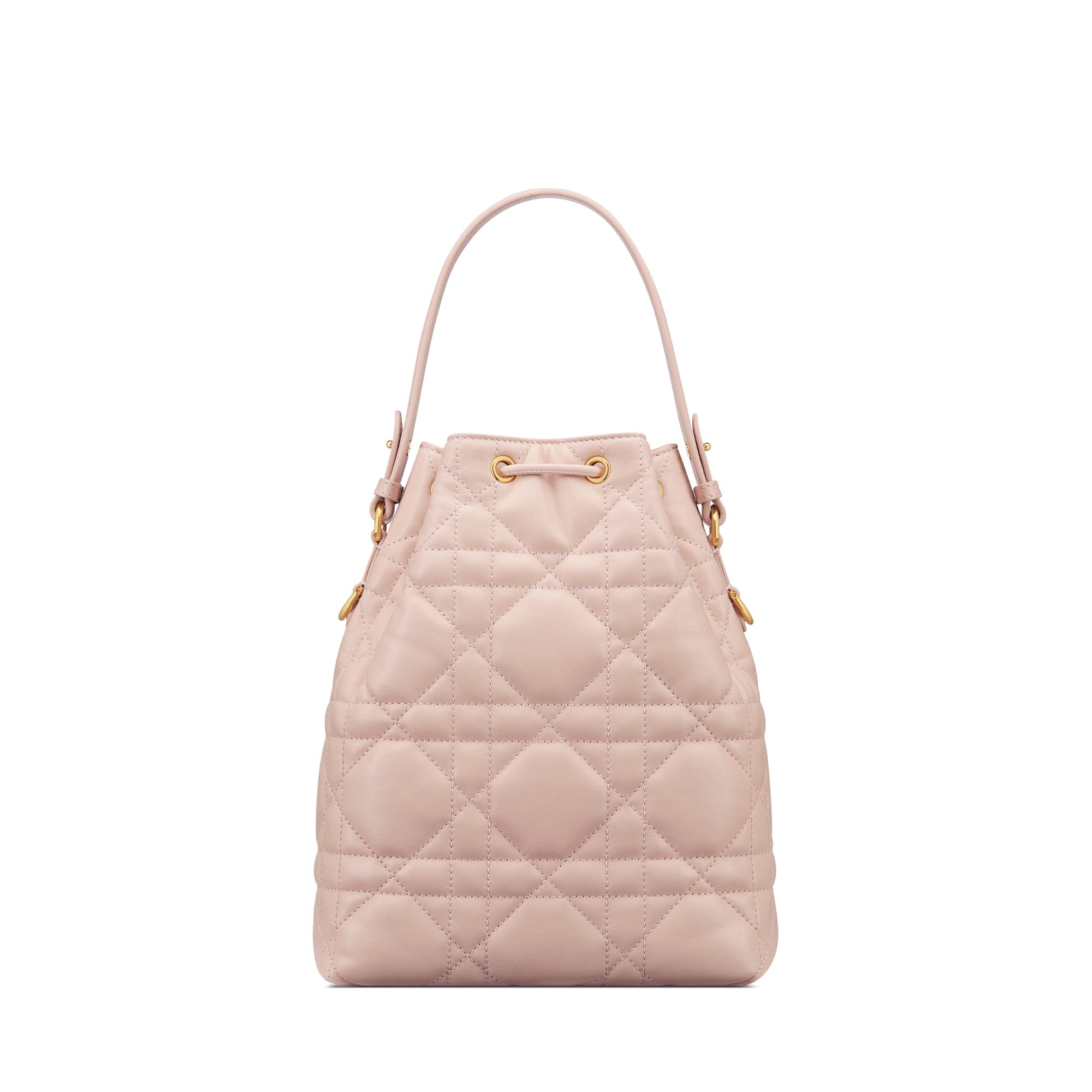 Sac seau Dior Caro Small Cuir d'agneau Macrocannage rose poudre E08