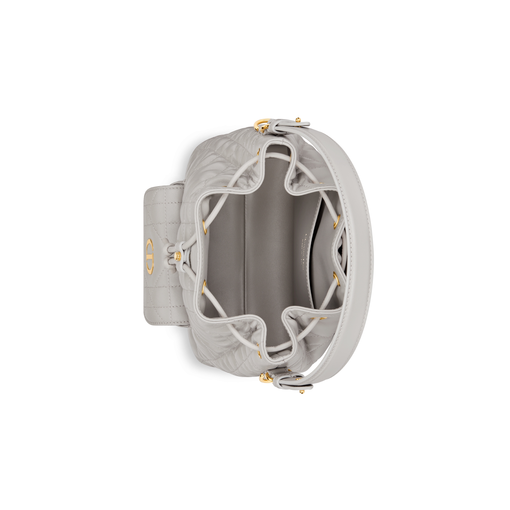 Small Dior Caro Bucket Bag Gray Macrocannage Lambskin E06