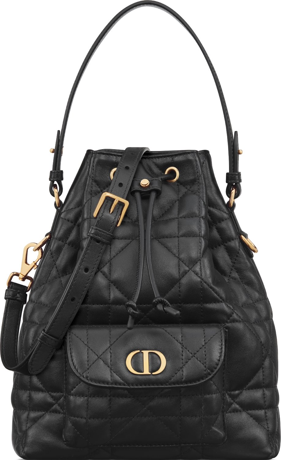 CD Caro Macrocannage Small Bucket Bag Black Lambskin