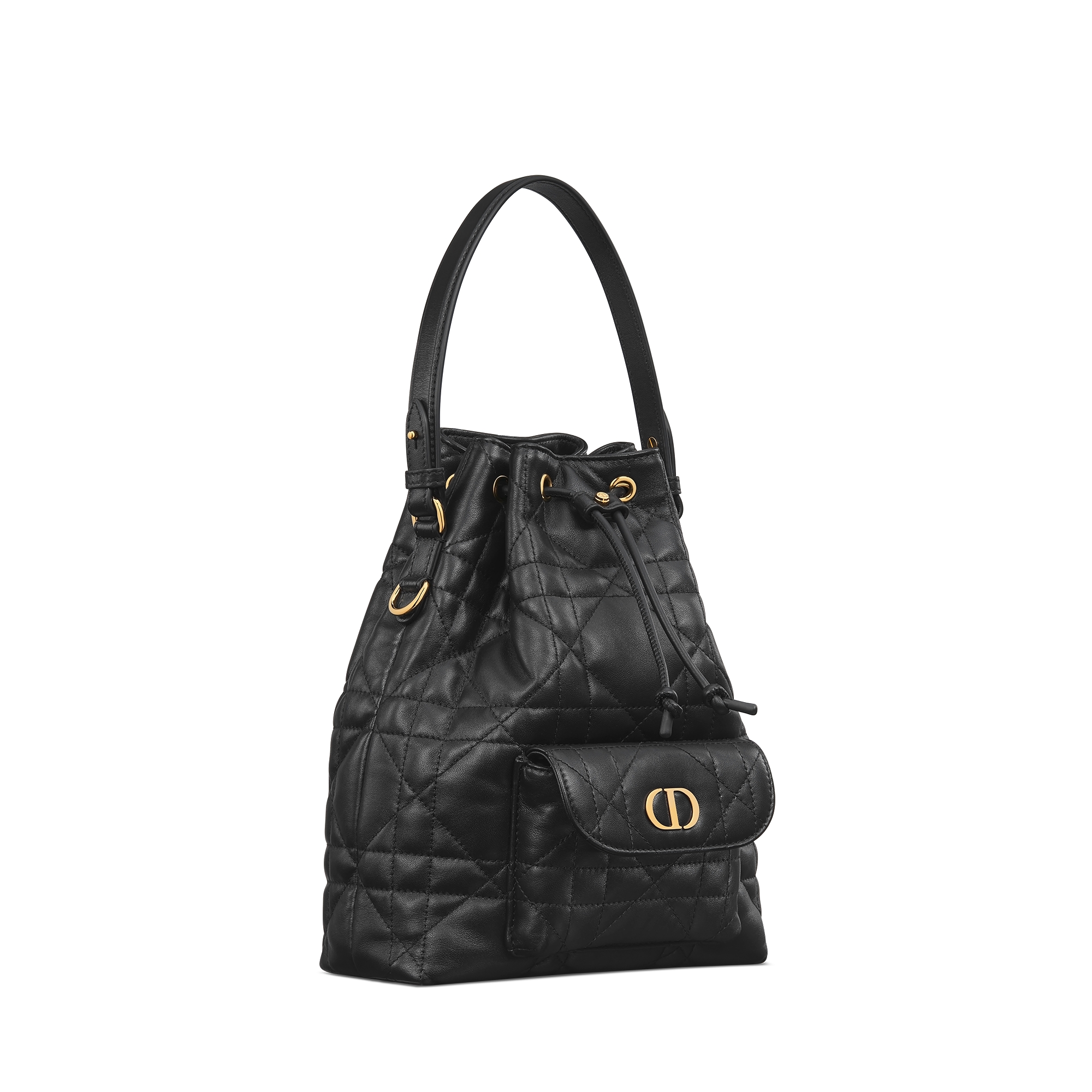 Kleine Dior Caro-bucket bag Zwart lamsleer met Macrocannage-motief E03