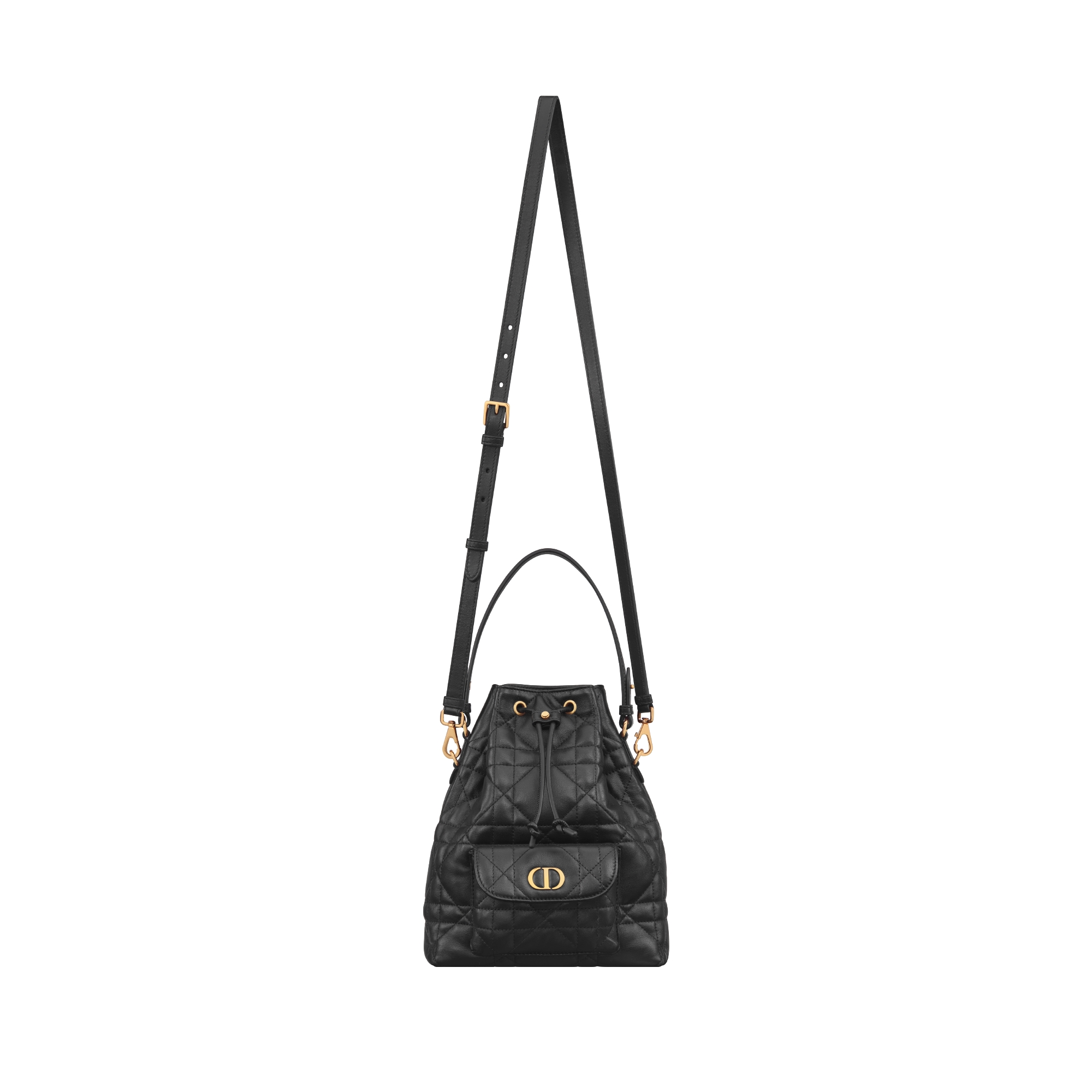 Kleine Dior Caro-bucket bag Zwart lamsleer met Macrocannage-motief E07