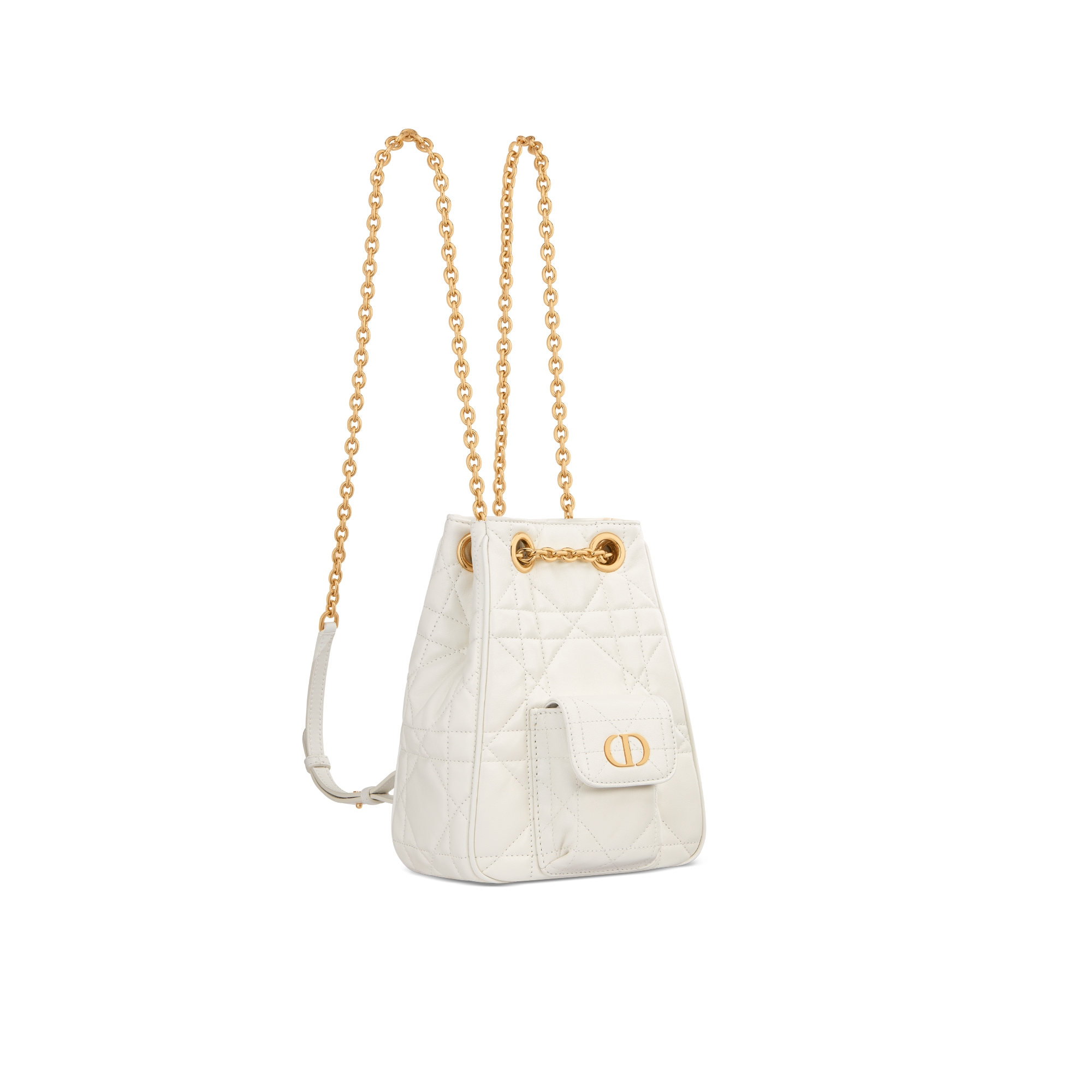 Small Dior Caro Multicarry Backpack with Chain Latte Macrocannage Lambskin E03