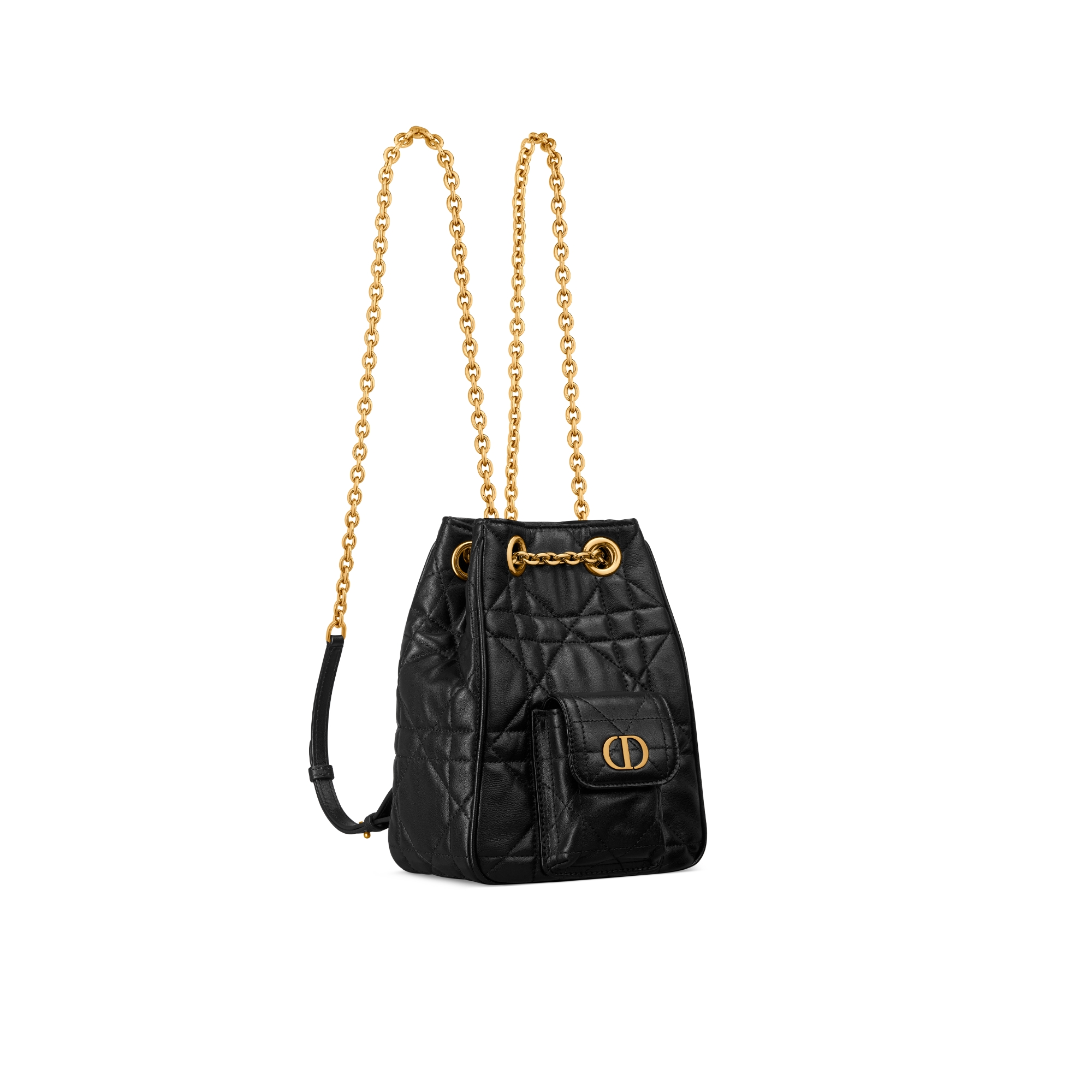 Kleiner Dior Caro Multicarry Rucksack mit Kette Macrocannage Lammleder in Schwarz E03