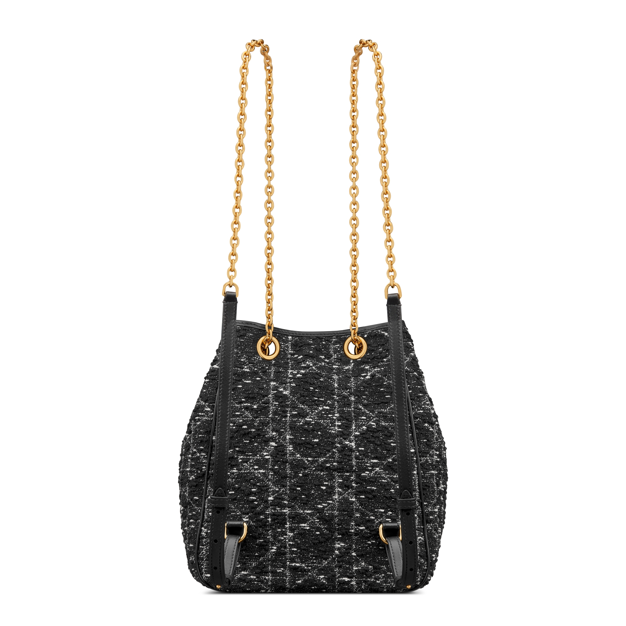 Dior Caro Multicarry 中型後背包附鏈帶 黑色毛呢綴以白色 Cannage 籐格紋圖案 E08