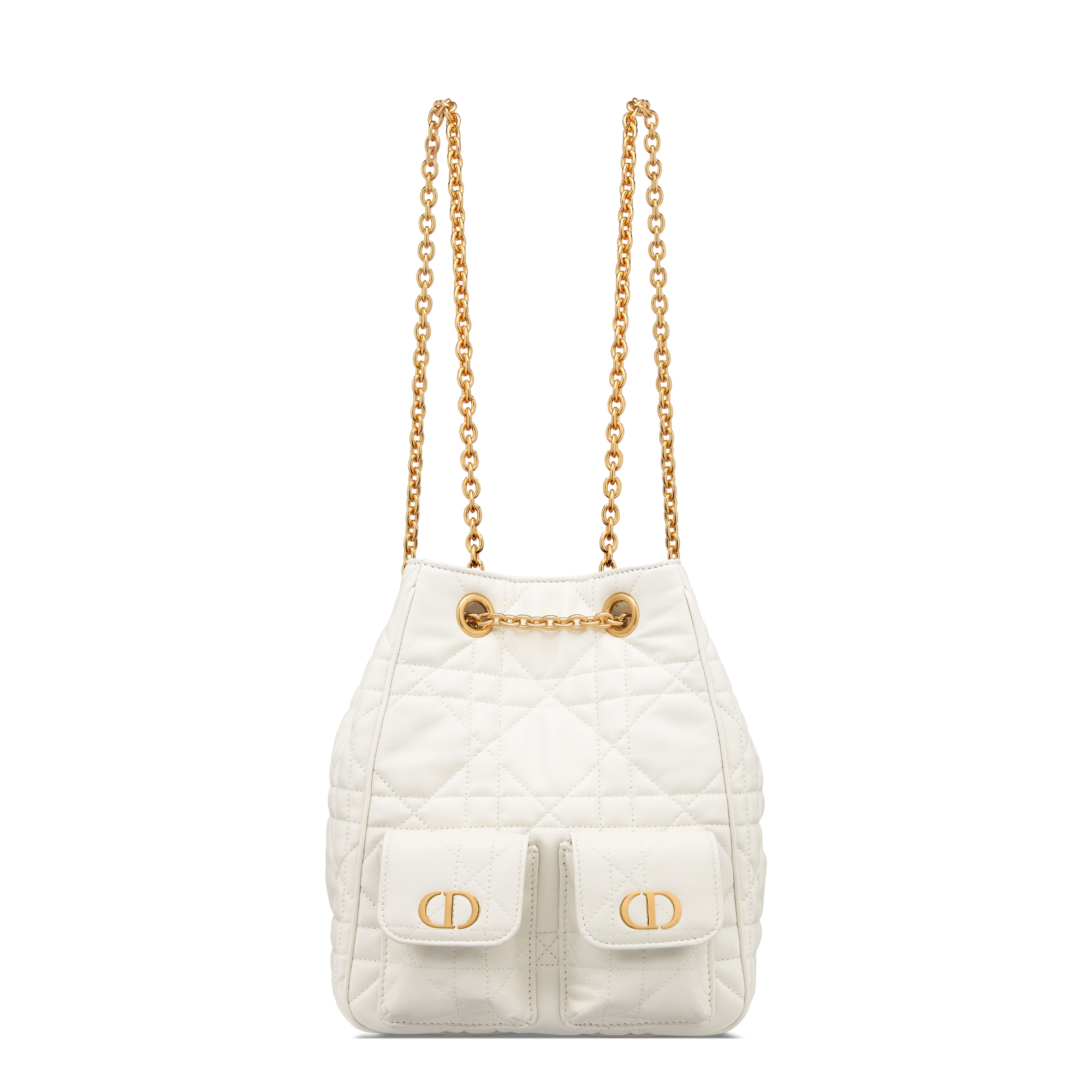 Medium Dior Caro Multicarry Backpack with Chain Latte Macrocannage Lambskin E01