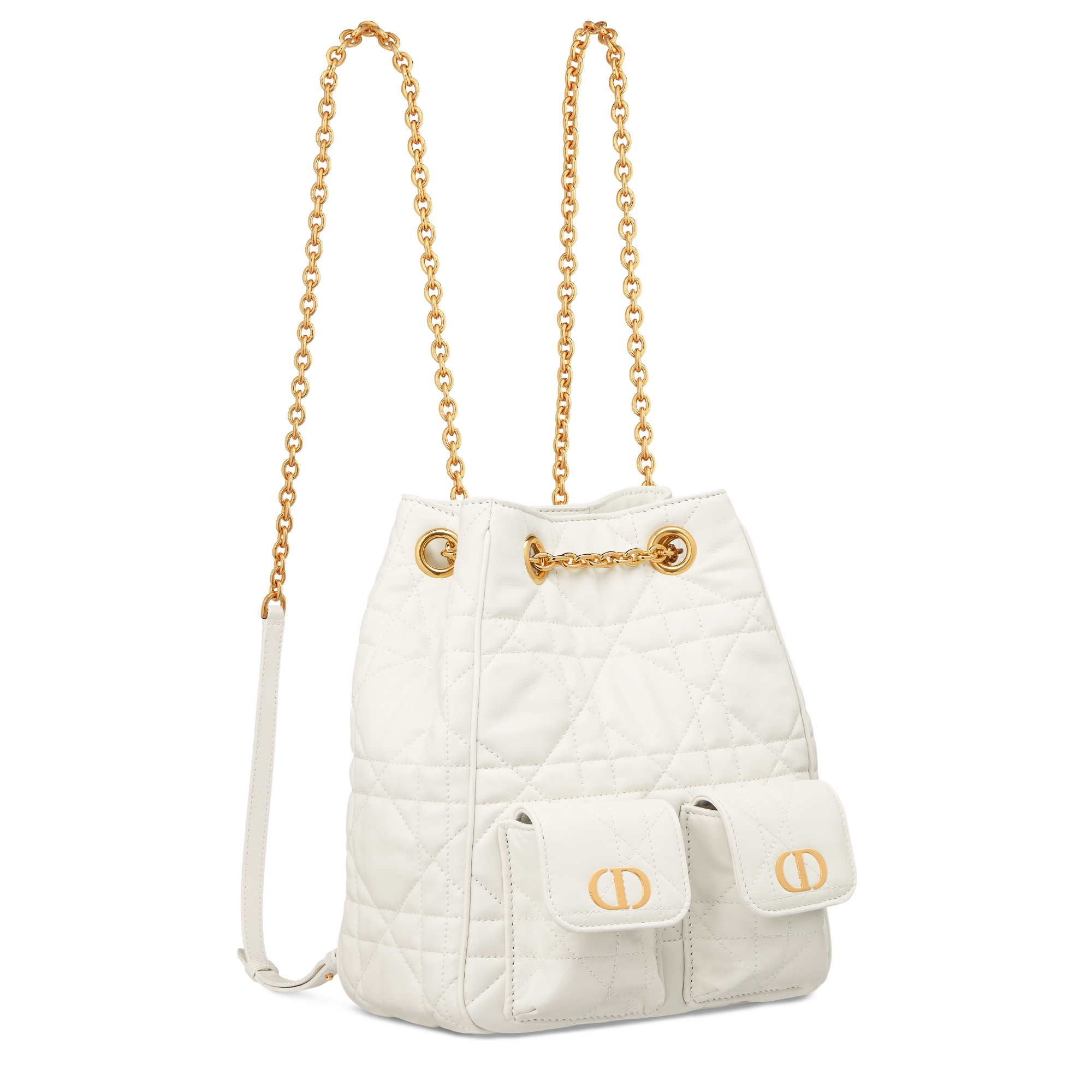 Mittelgroßer Dior Caro Multicarry Rucksack mit Kette Macrocannage Lammleder in Latte E03