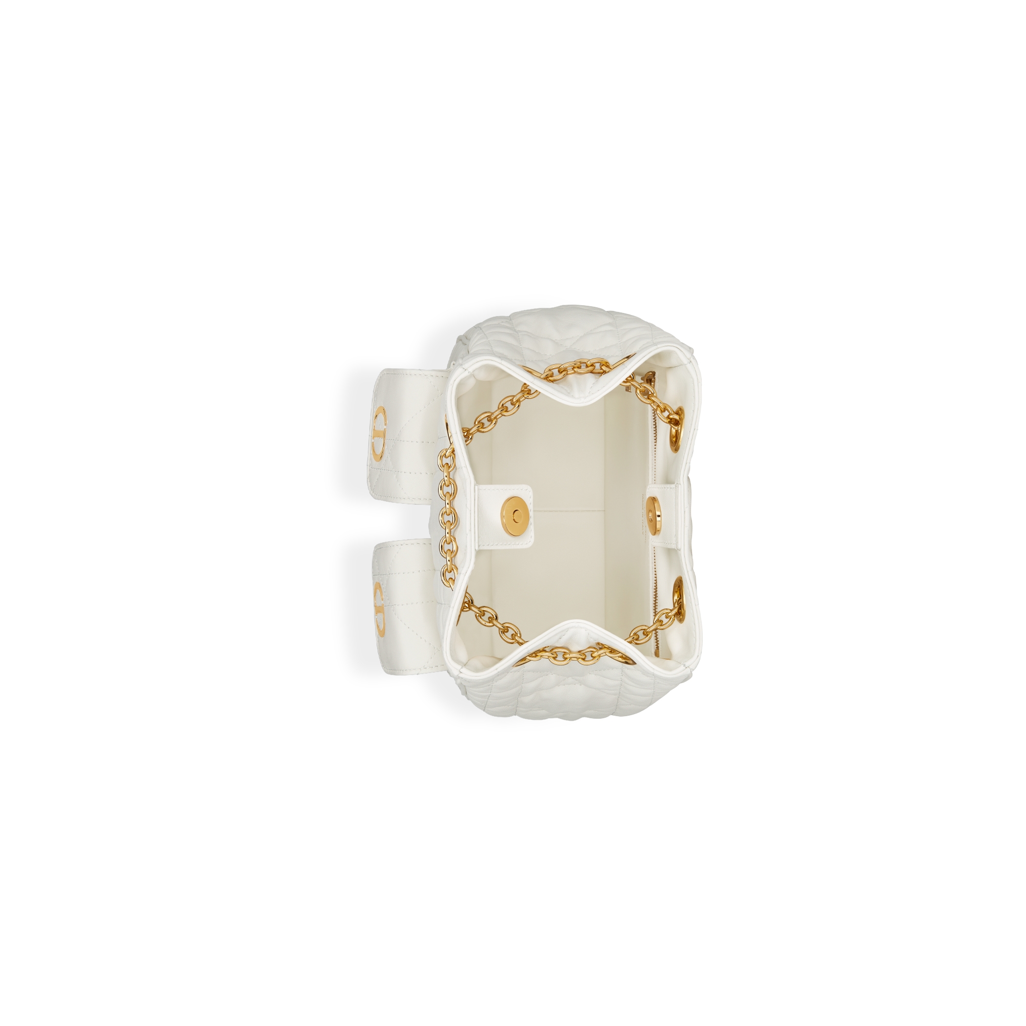 Mittelgroßer Dior Caro Multicarry Rucksack mit Kette Macrocannage Lammleder in Latte E06