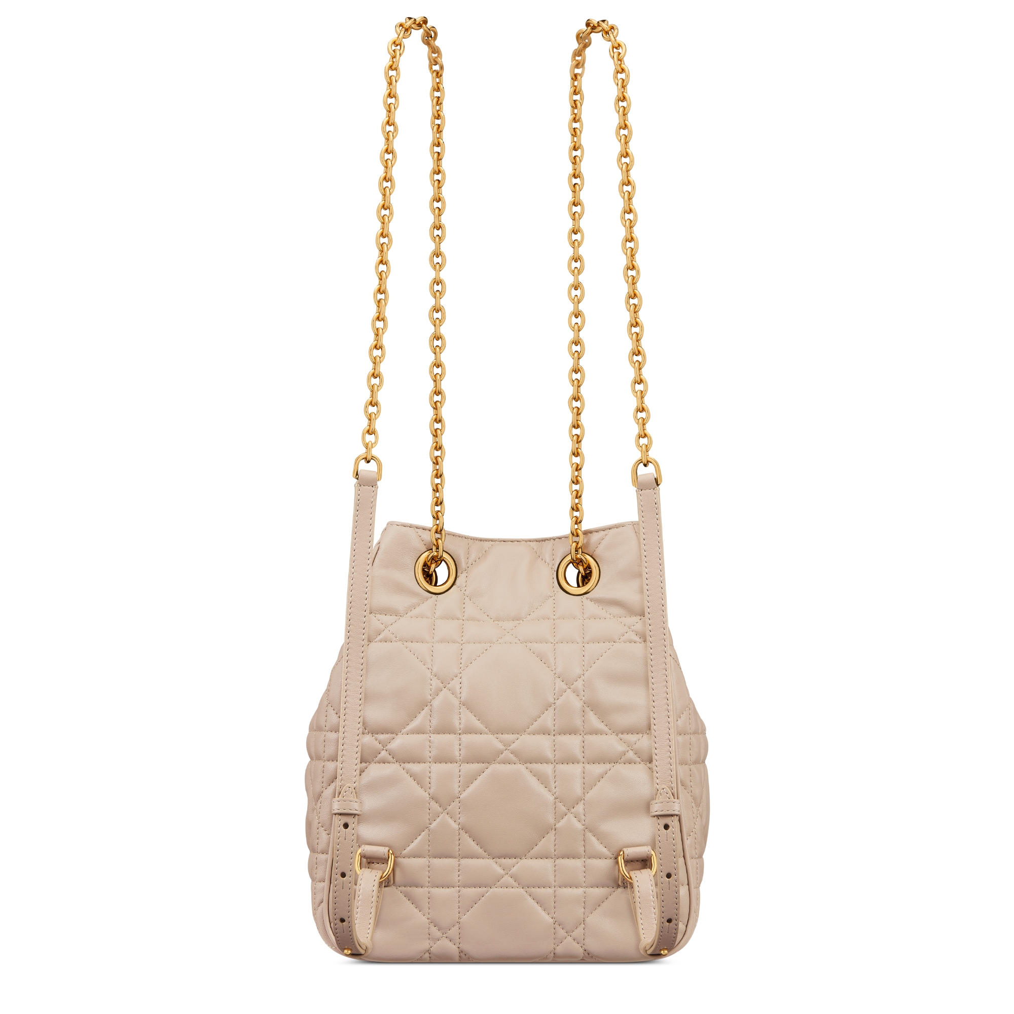 Medium Dior Caro Multicarry Backpack with Chain Powder Beige Macrocannage Lambskin E08
