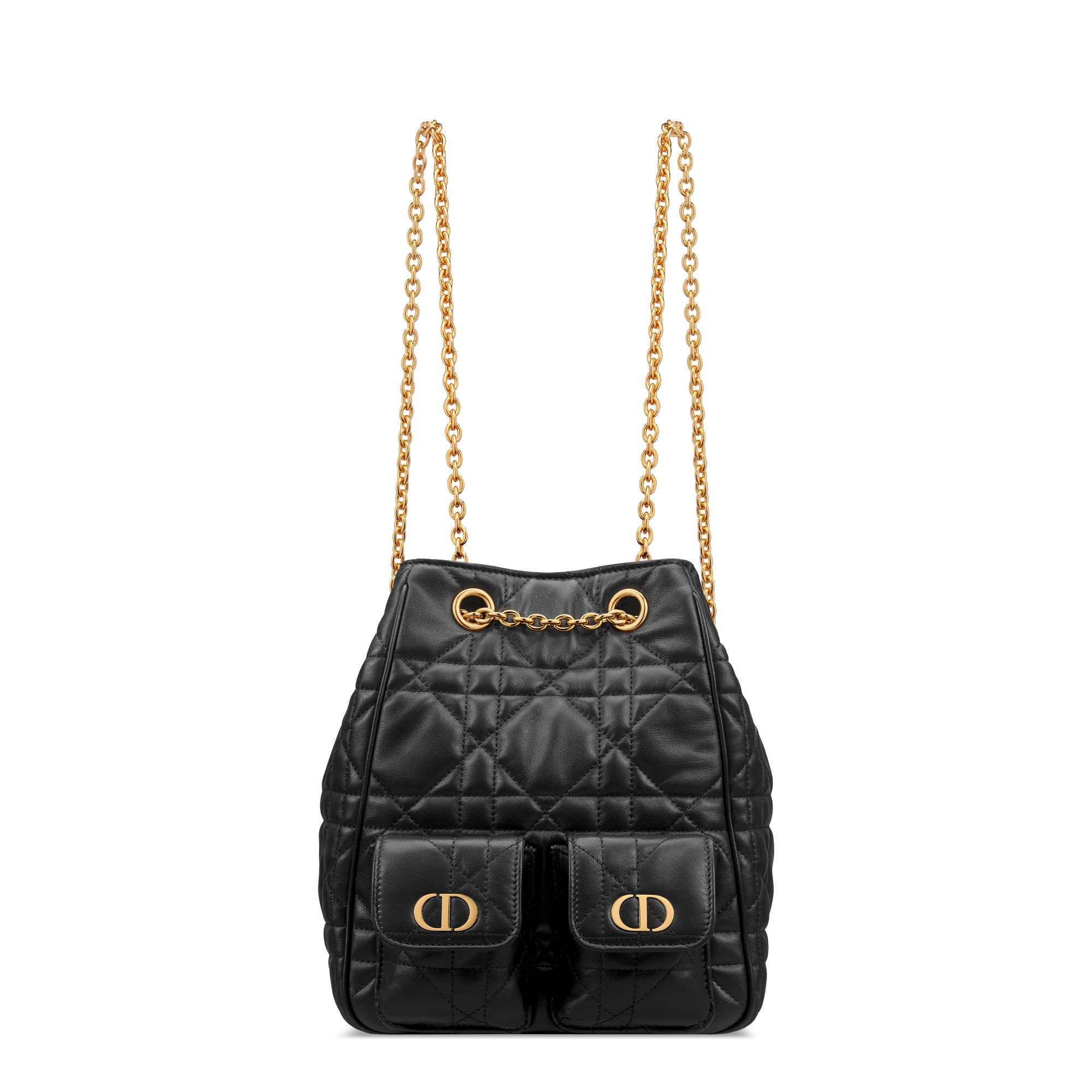 Medium Dior Caro Multicarry Backpack with Chain Black Macrocannage Lambskin E01