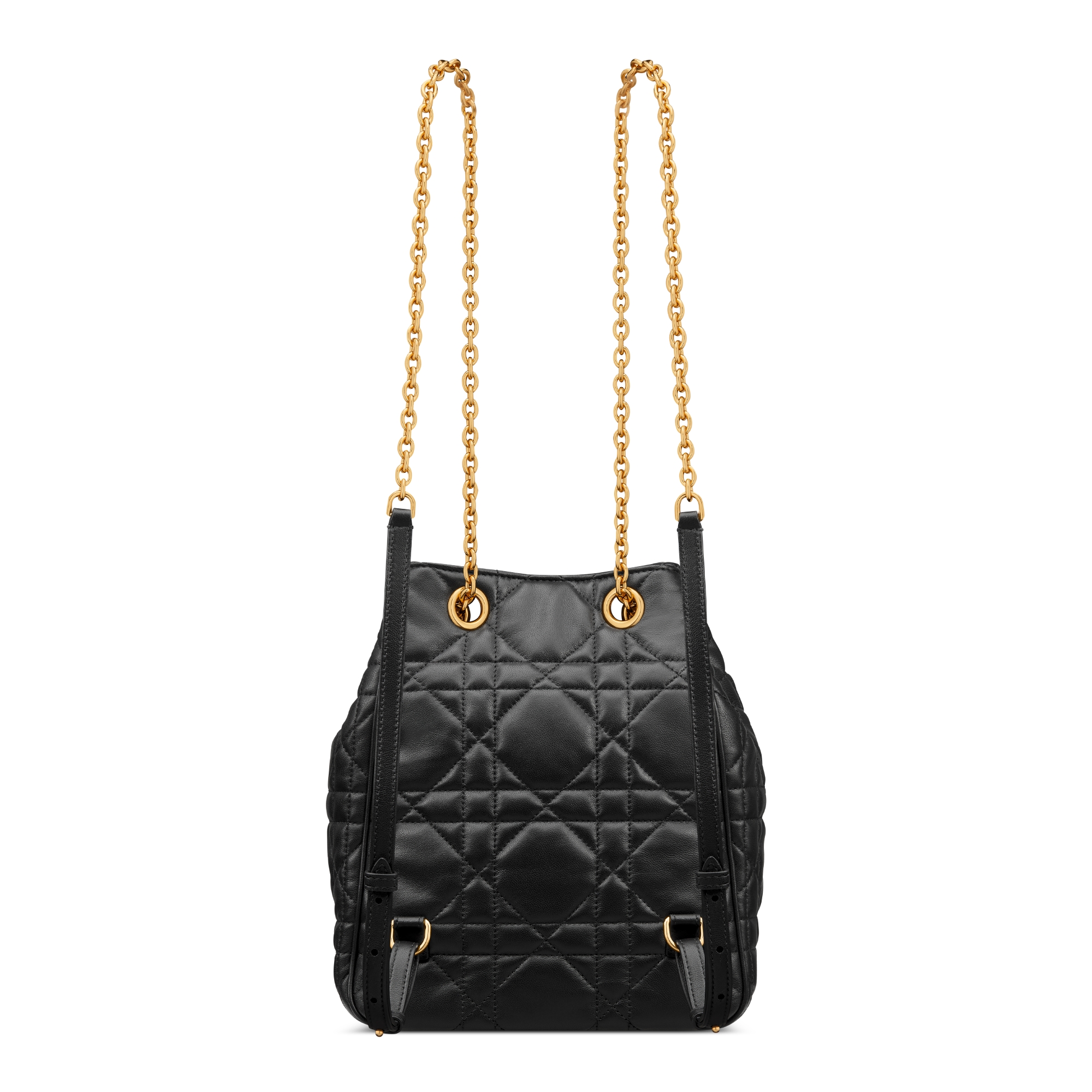 Medium Dior Caro Multicarry Backpack with Chain Black Macrocannage Lambskin E08