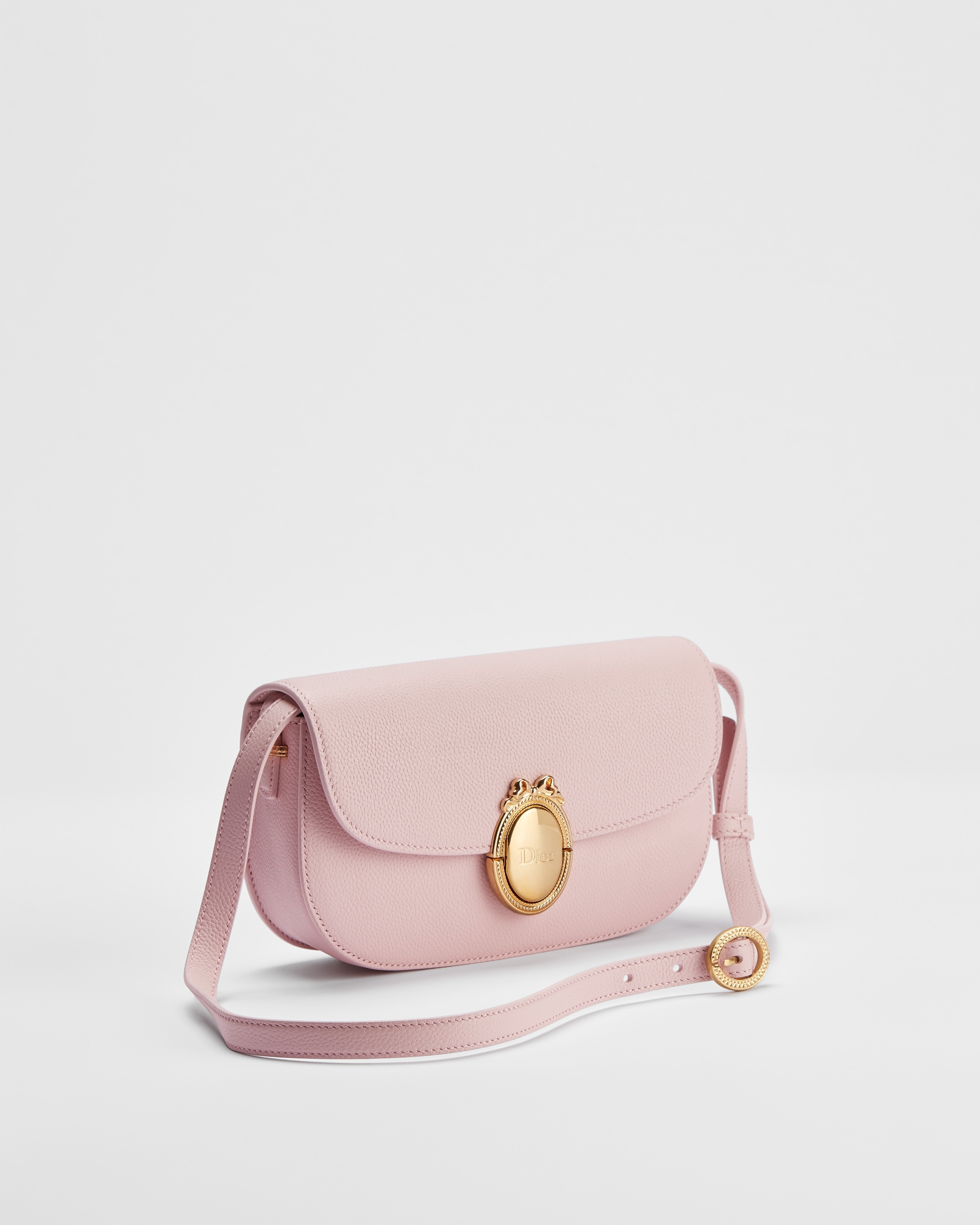 Small Dior Médaillon Flap Bag Rose Tendre Grained Calfskin E03